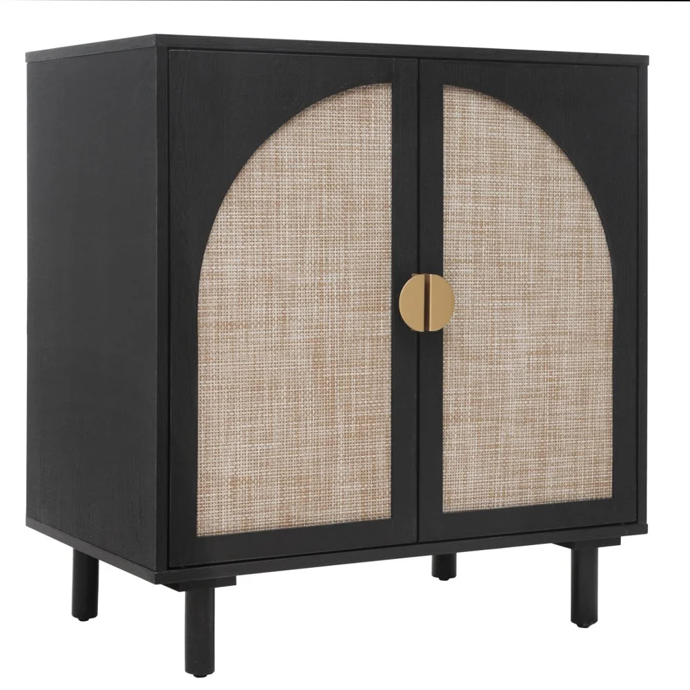 Tcbosik Rattan Storage Cabinet, Boho Sideboard Buffet Cabinet, Accent Cabinet with 2 Doors and Adjustable Shelves, Living Room, Kitchen, Dining Room, Hallyway, Black - Image 7