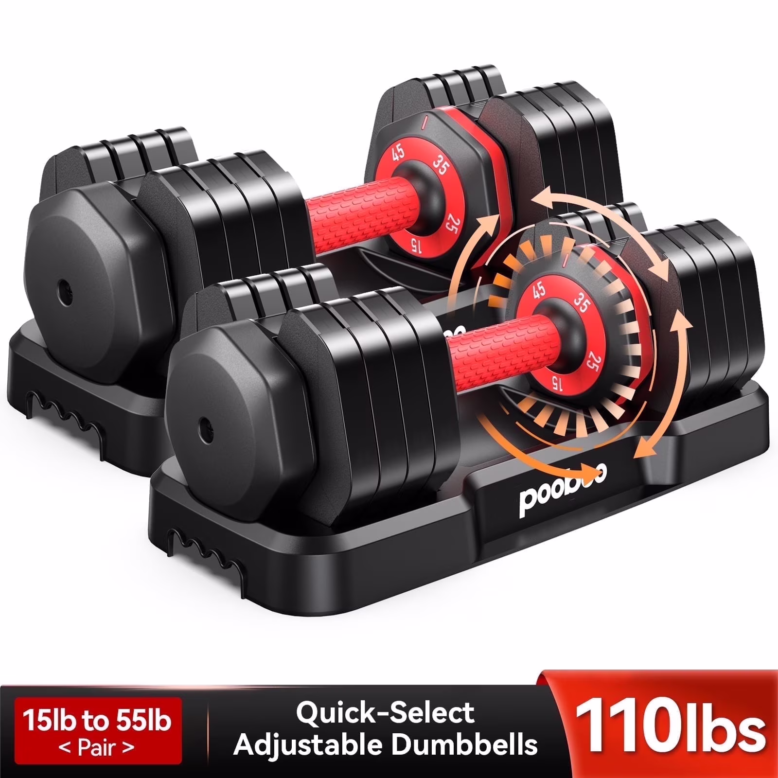 (1 Pair) LNOW 50lbs Quick Select Adjustable Dumbbells for Home Gym 5 in 1 Free Weights 5/10/15/20/25lb/50lb Dumbbell with Anti-Slip Handle, Suitable for Home Gym Exercise Equipment - Image 7