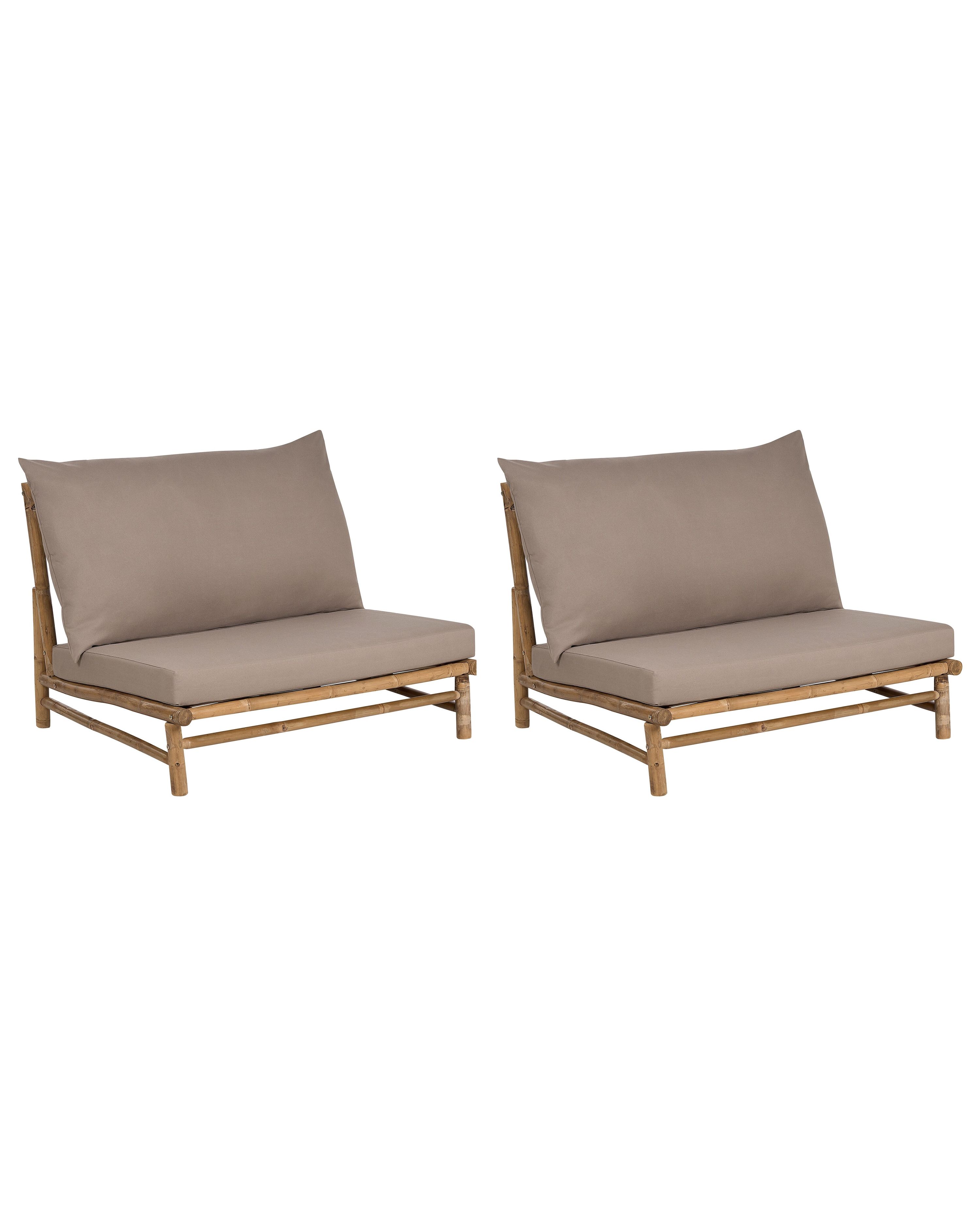 Set of 2 Garden Chairs with Cushions TODI Bamboo Taupe