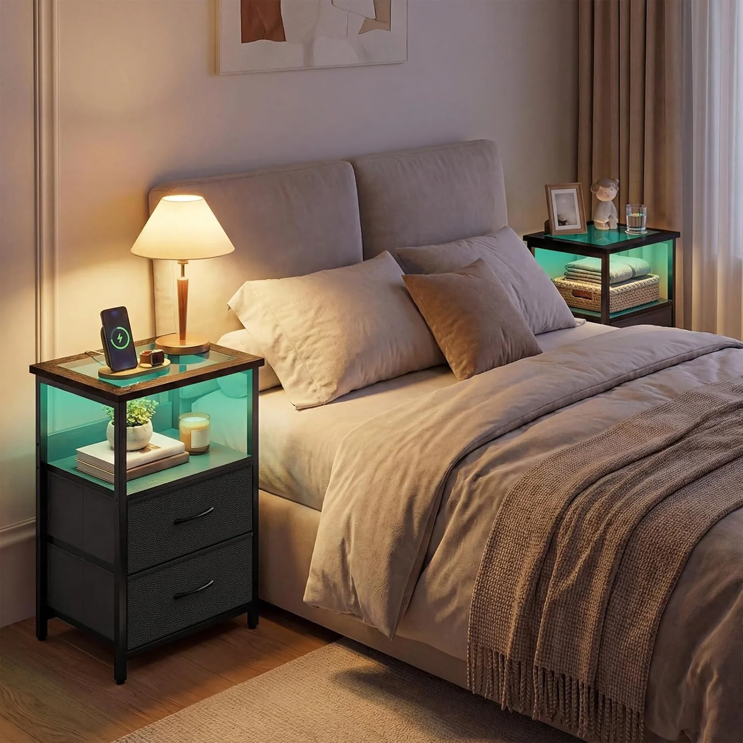 Fixwal 2 Drawers Night Stand with Glass Clear Desktop - Image 6 Fixwal 2 Drawers Night Stand with Glass Clear Desktop - Image 6