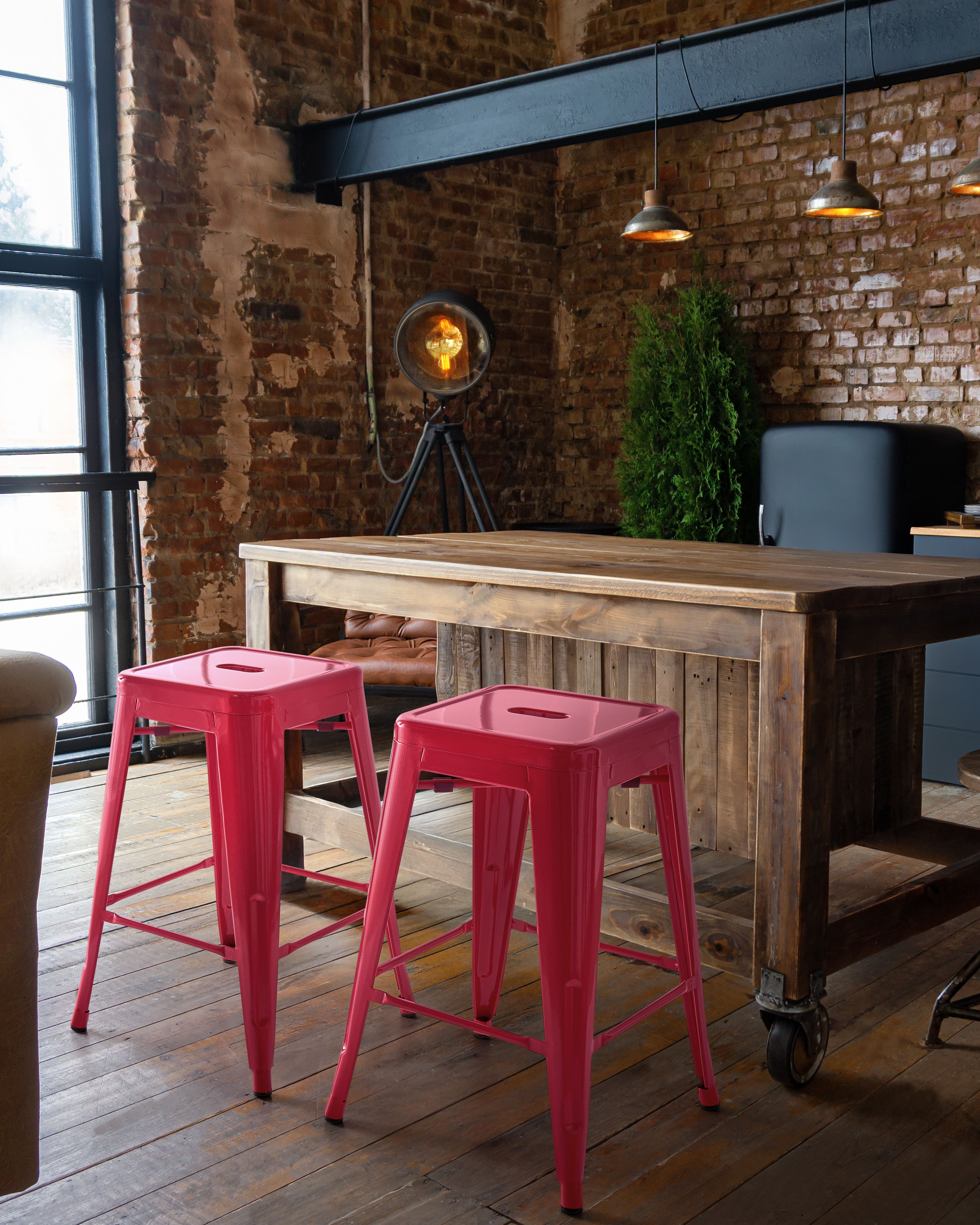 Set of 2 Bar Stools CABRILLO Metal Red