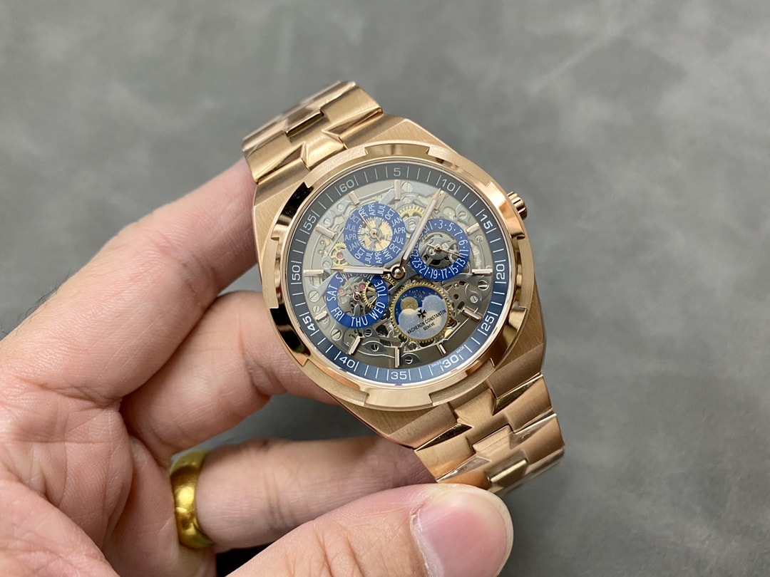 Fake Vacheron Constantin Replica Watch Overseas perpetual calendar ultra-thin skeleton Boutique Exclusive 41.5 MM PINK GOLD 4300V/220R-B642(1:1 replica) - Elite Watch Atelier