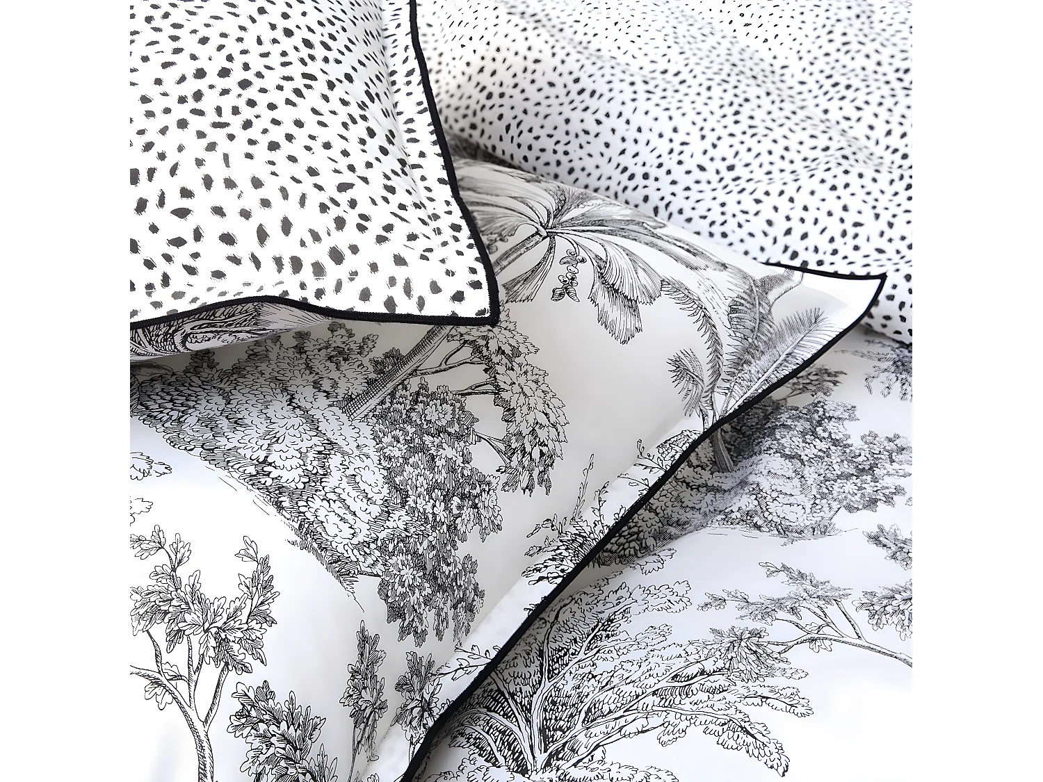 Parure de lit 2 personnes en coton 57 fils imprimé blanc 240x220cm
