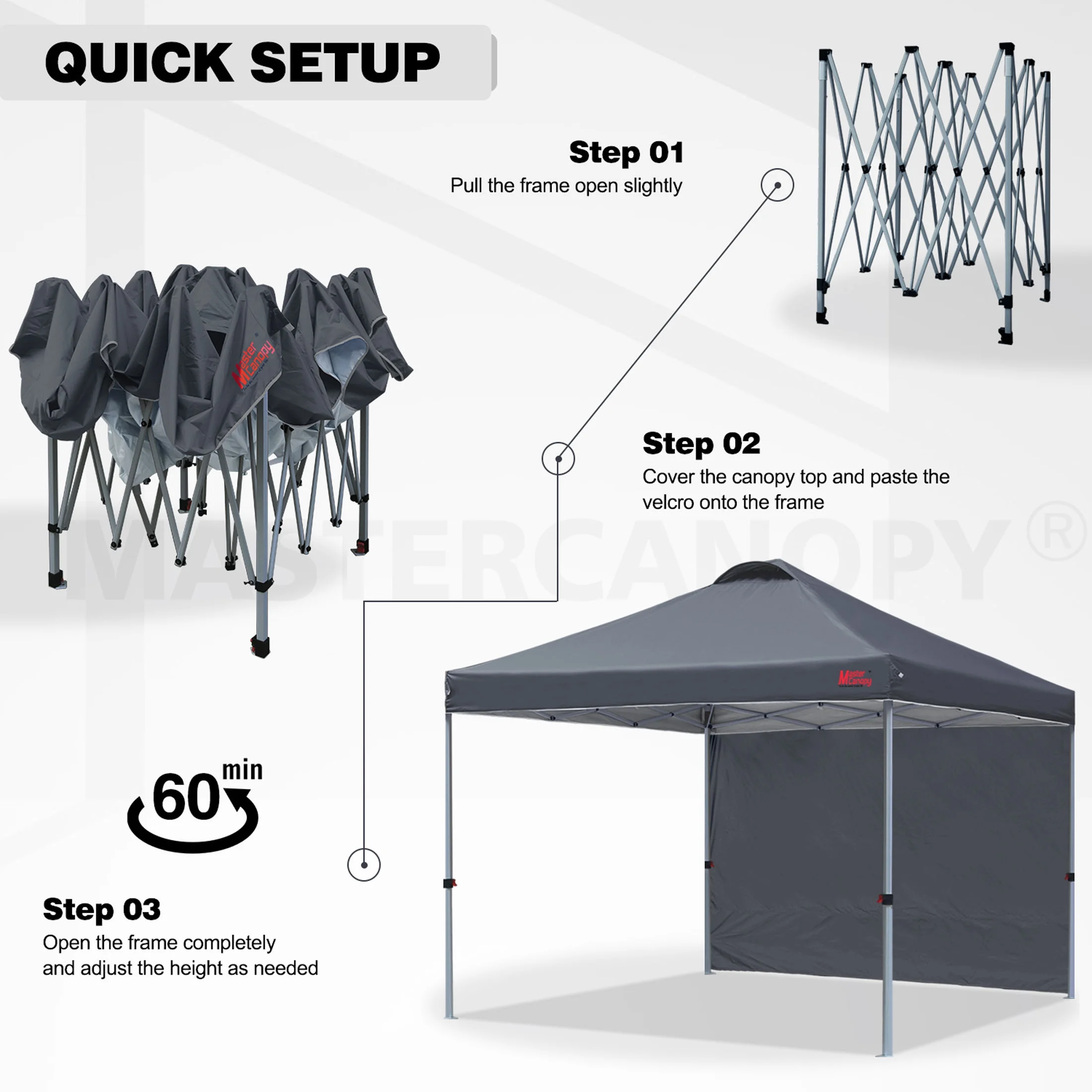 MASTERCANOPY 10' x 10' Easy Pop-up Canopy Tent Outdoor Shade Shelter with 1 Sidewall, White - Image 35