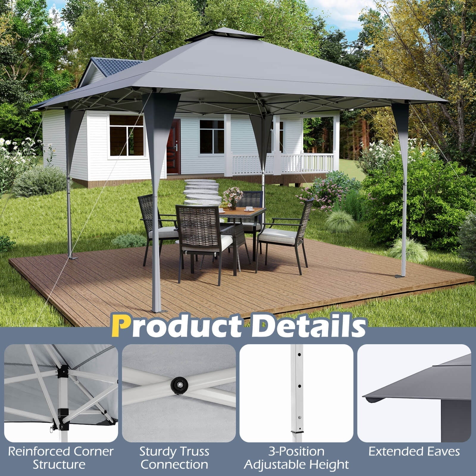 Costway Pop-Up Gazebo Outdoor Canopy Tent, 13 x 13 ft, Gray - Image 9 Costway Pop-Up Gazebo Outdoor Canopy Tent, 13 x 13 ft, Gray - Image 9