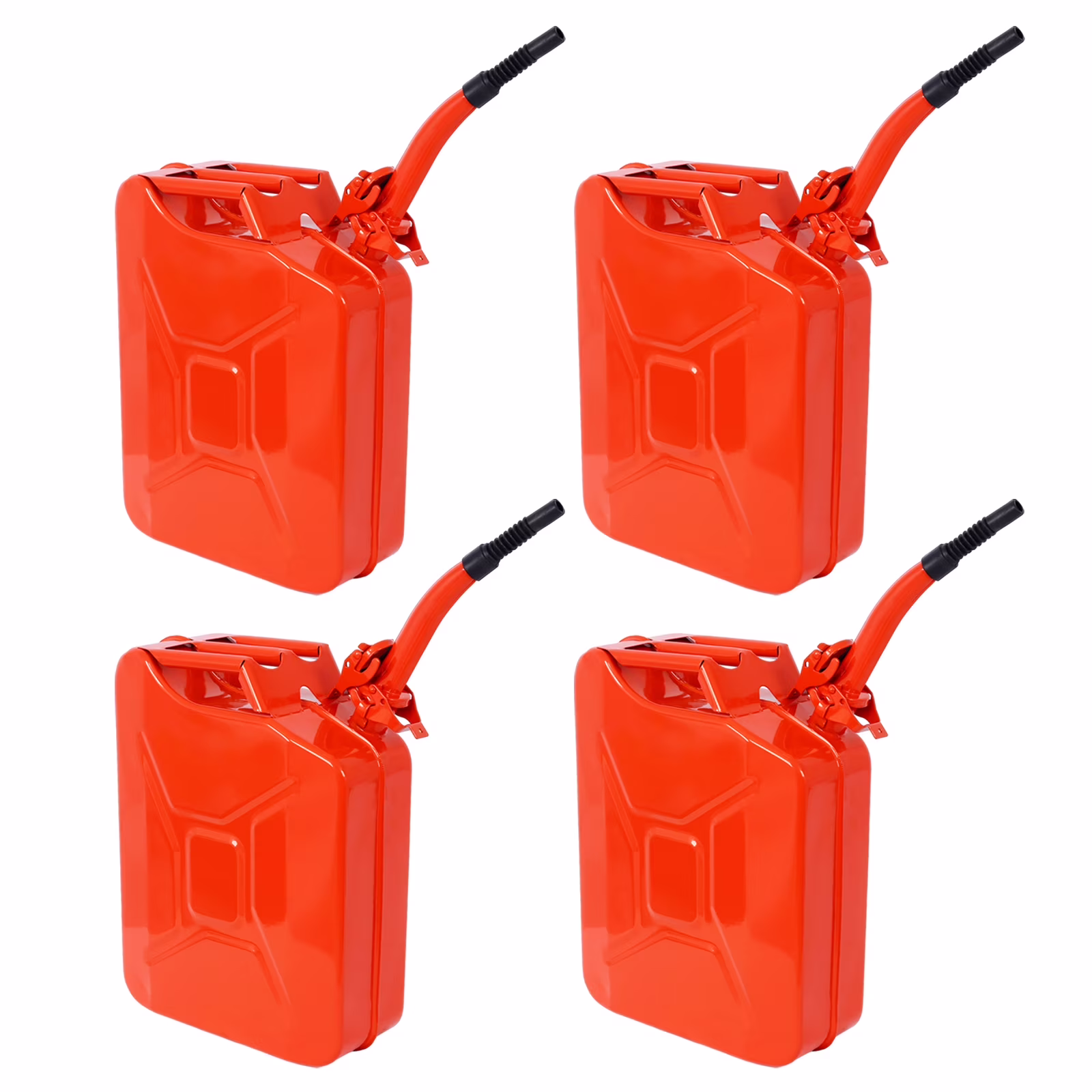 5 Gallon Jerry Fuel Can, 4-Pack Steel Gas Can with Flexible Spout & Leakproof Lock, Portable Fuel Tank for Gasoline, Cars, Trucks, Emergency Kits, Off-Road Equipment - Red