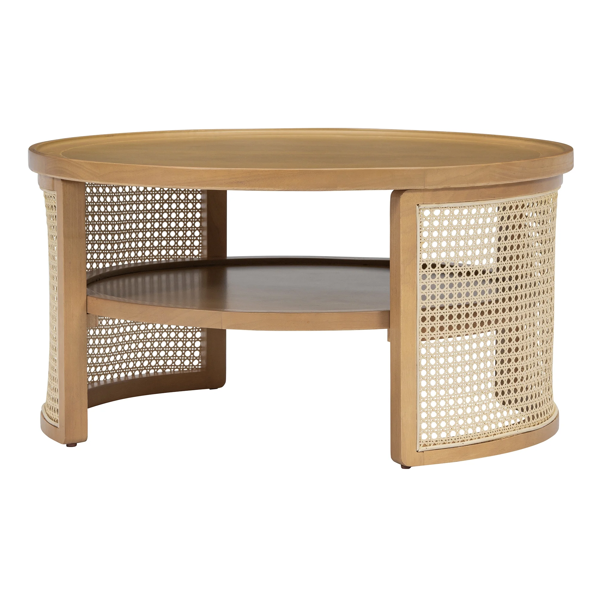 Harper & Bright Designs Rattan Round Coffee Table with Storage Shelf, Round Cane Wood Center Table for Living Room, 37'' Brown - Image 55