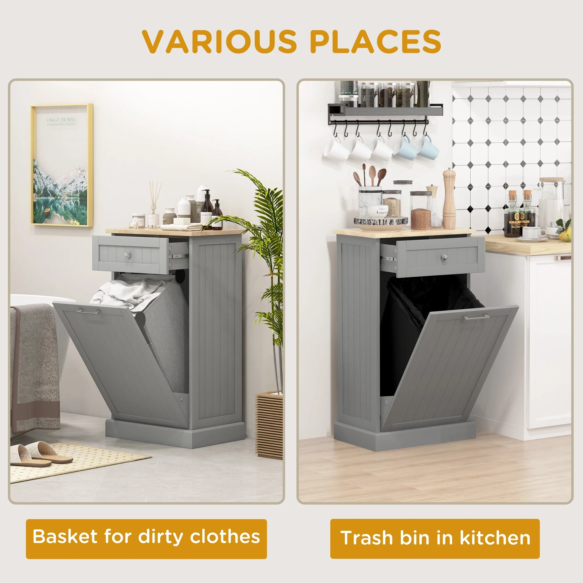HOMCOM Kitchen Tilt Out Trash Bin Cabinet, Free Standing Recycling Cabinet - Image 25