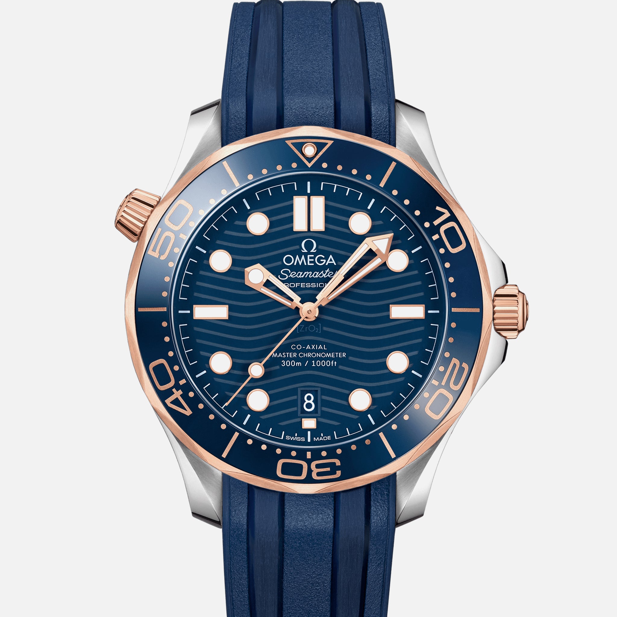 Seamaster Diver 300M Co-Axial Master Chronometer 42mm Two-Tone Sedna Gold Blue Dial On Rubber Strap(1:1 replica) - Top club