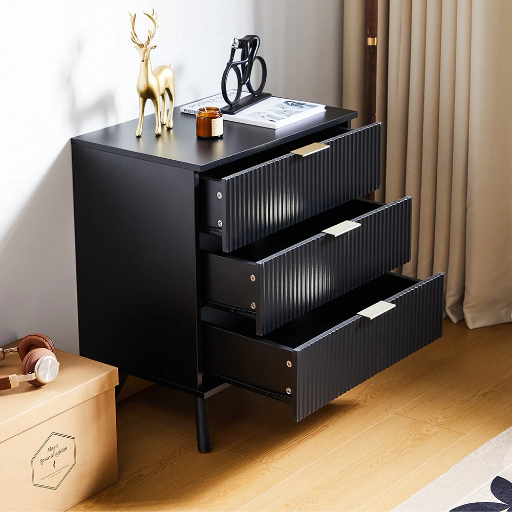 YOCWO Fluted Nightstand for Bedroom Set of 2 , Wood Bedside Table Set of 2 with Drawers, Black - Image 99