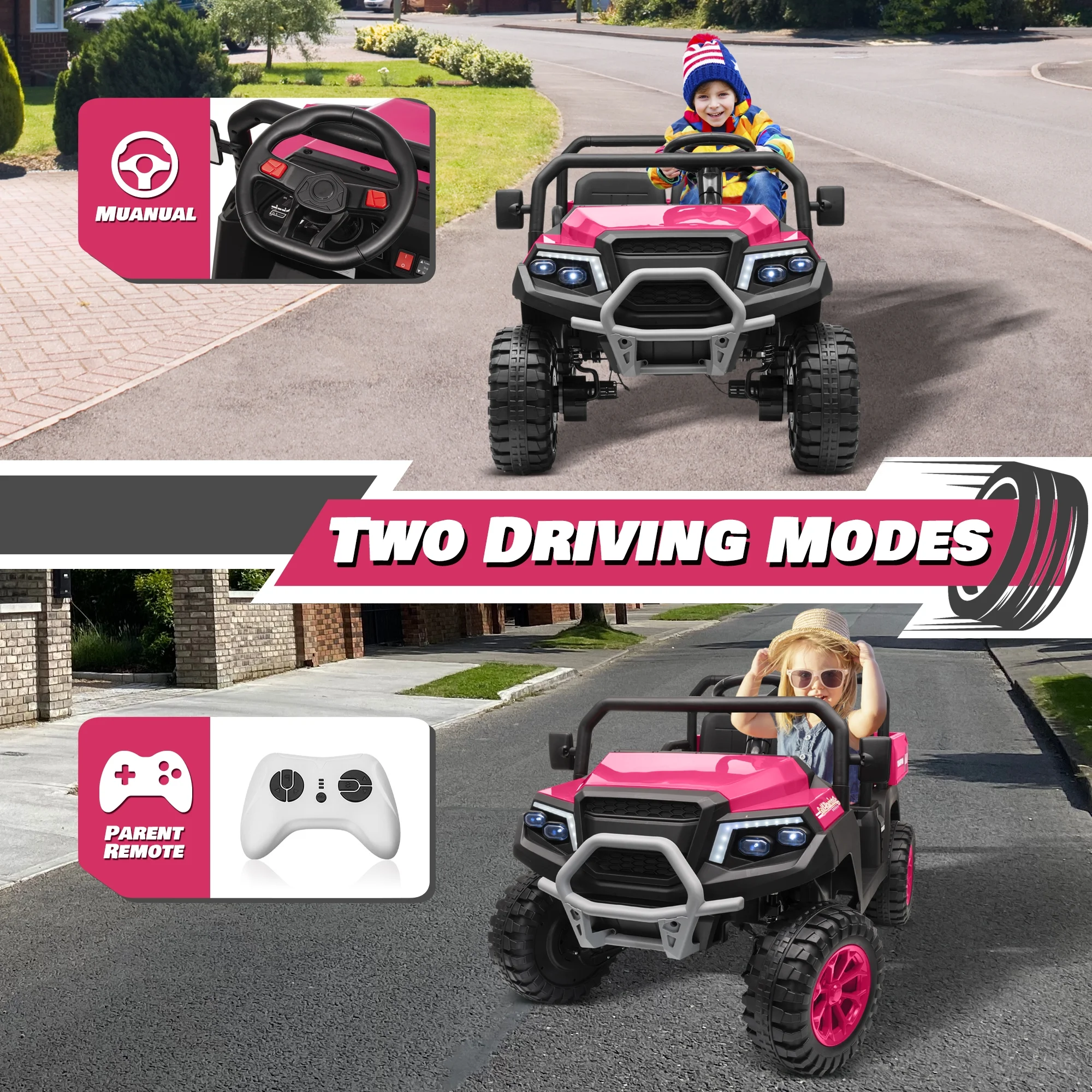 Joyracer 4WD 24 Volt Ride on Toys UTV with 2 Seater & Remote Control, Kids Electric Golf Cart w/ 4x200W Power Motors, Tiltable Trailer & Shovel, 4 Wheels Spring Suspension, Bluetooth USB Music, Black - Image 27