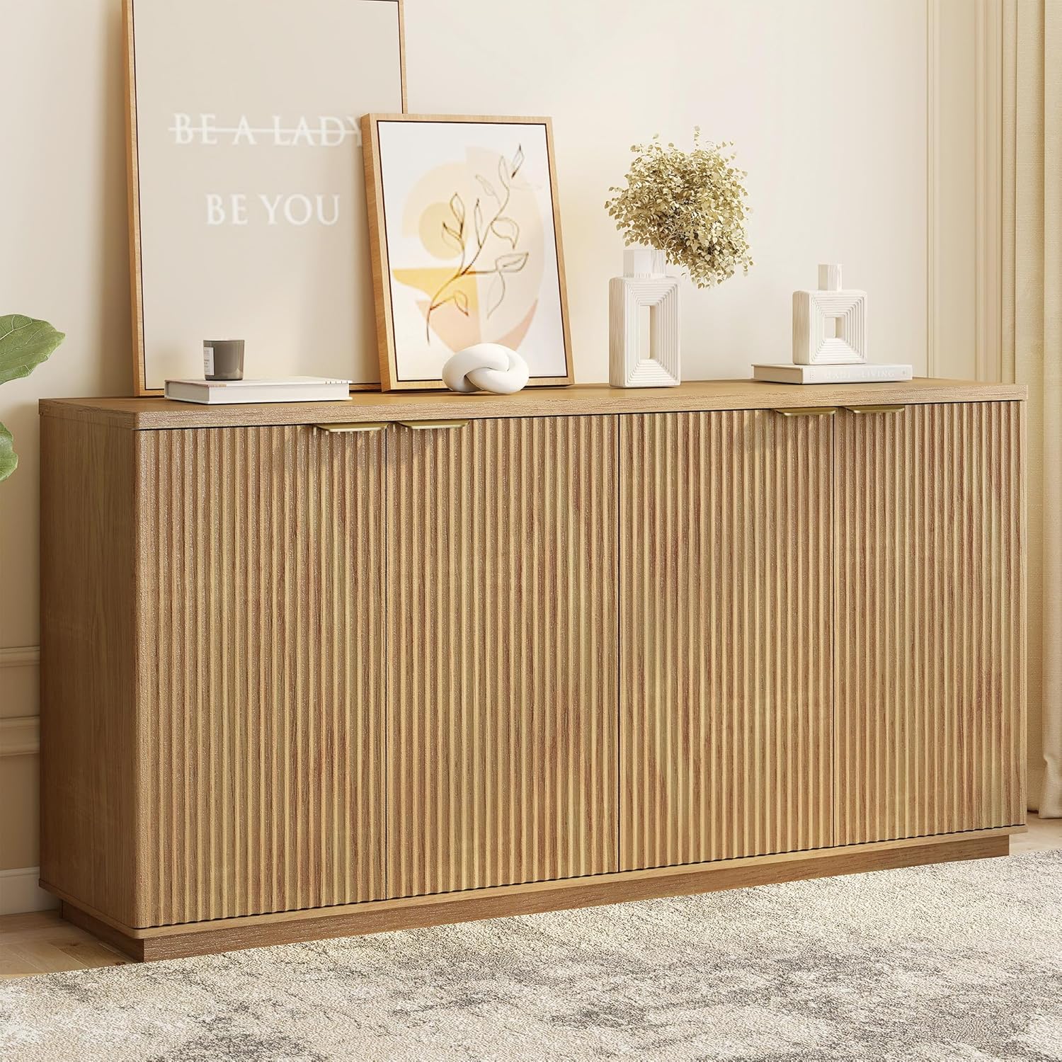 Fluted Sideboard Buffet Cabinet with Storage,63