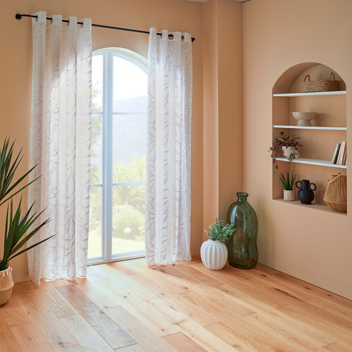 Sheer curtain Leaf pattern "Lazi" White, 140x240 cm