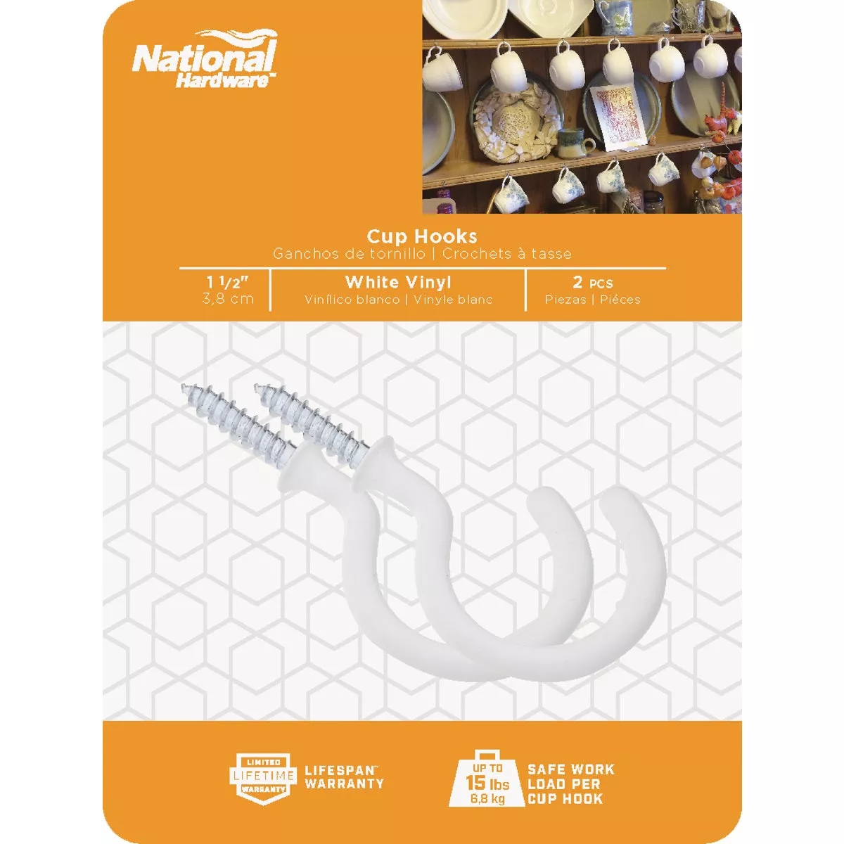 National Hardware 1-1/2 In. White Vinyl Cup Hook (2 Count)