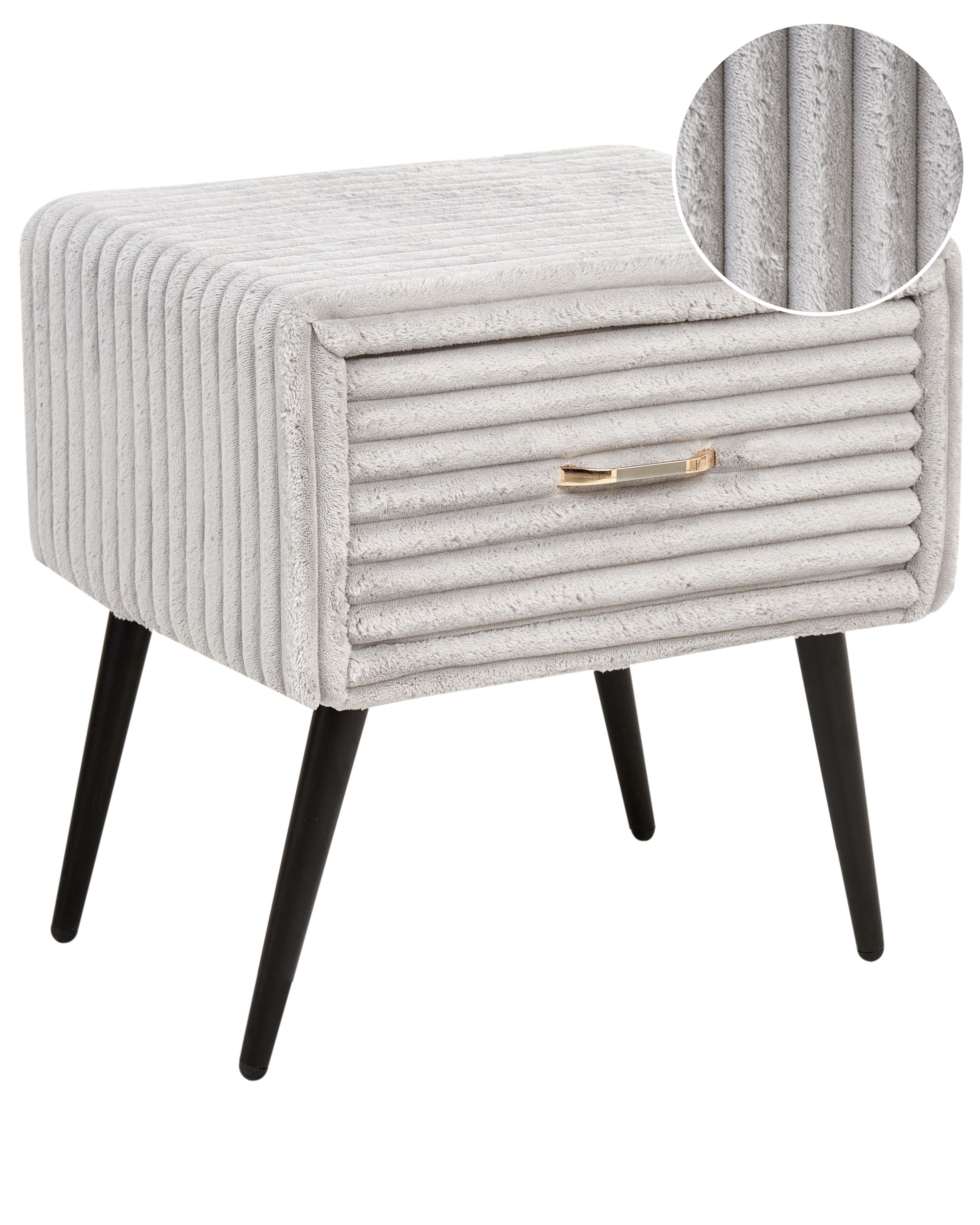 1 Drawer Bedside Table FLAYAT Corduroy Light Grey