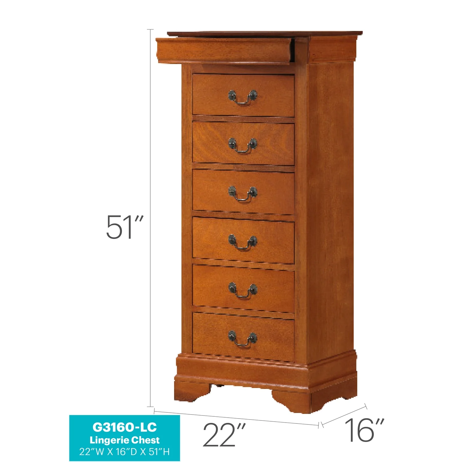 Glory Furniture Louis Phillipe 7 Drawer Lingerie Chest in Cherry - Image 44