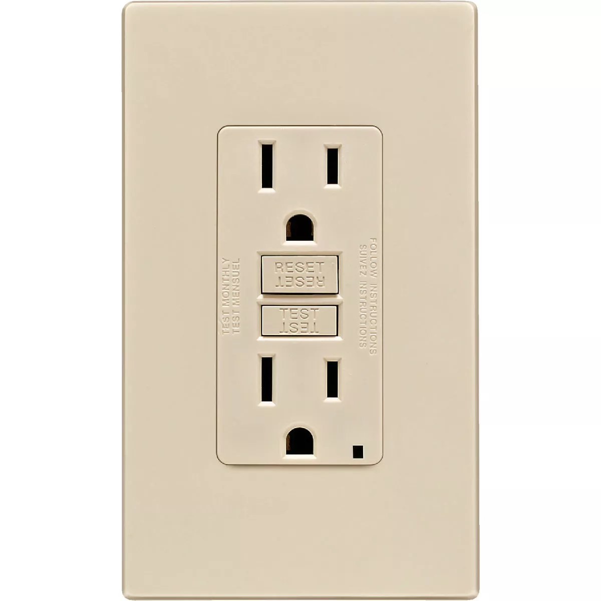 Leviton SmartlockPro Self-Test 15A Light Almond Residential Grade 5-15R GFCI Outlet with Screwless Wall Plate