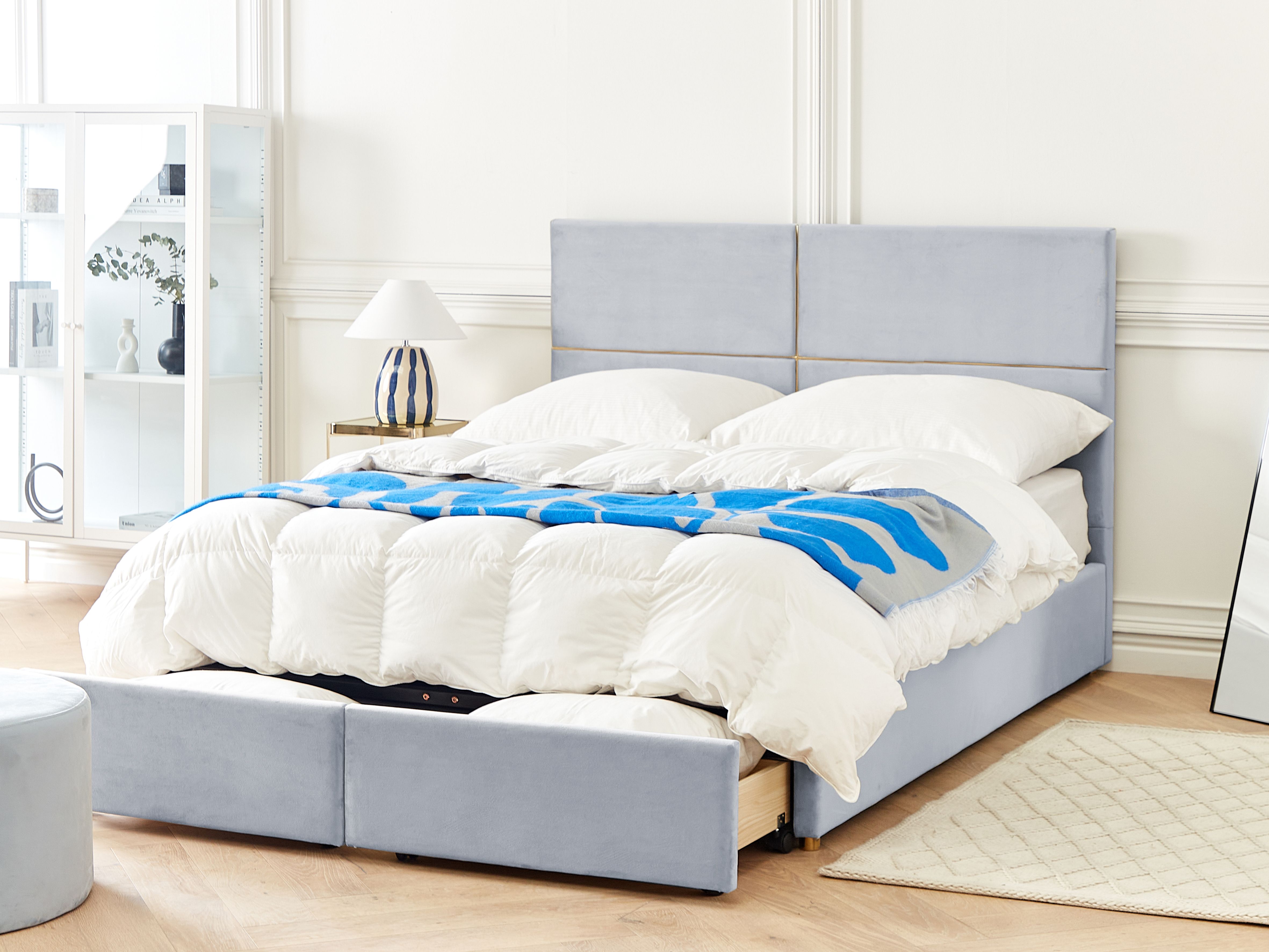 Ottoman Bed Velvet VERNOYES 160 x 200 cm (EU King Size) Light Grey