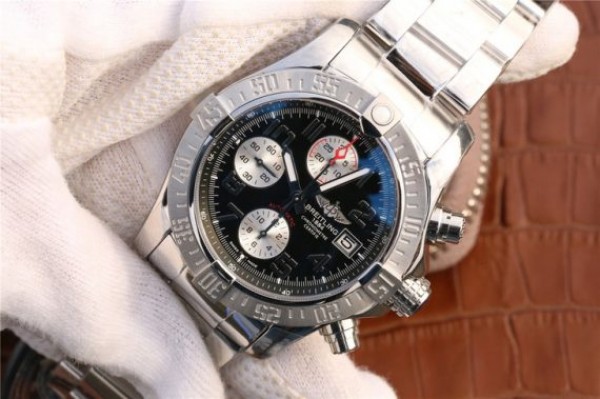 Replica Breitling Avenger II Chronograph 43mm SS GF Black/White Dial SS Bracelet A7750 - Elite Watch Atelier