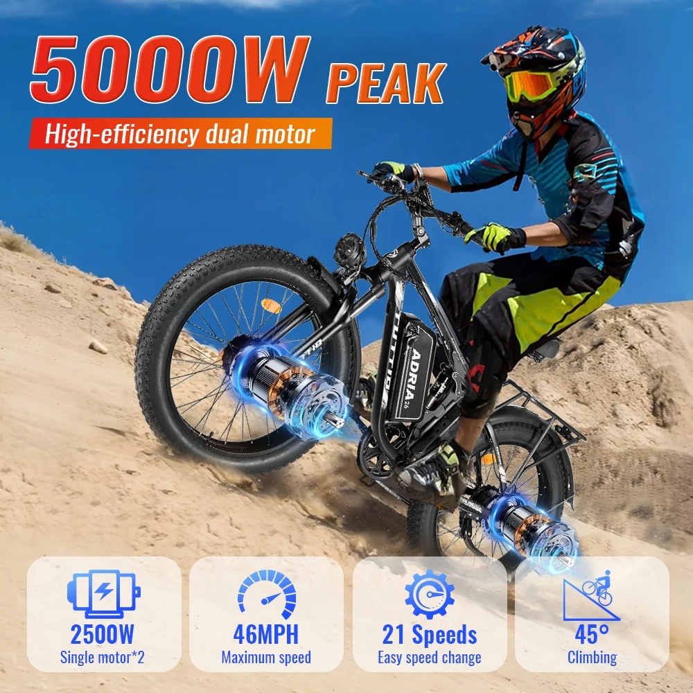 TUTTIO Adria26 5000W Electric Mountain Bike for Adults, 26" Fat Tire E-Bike for Men, 7 Speed, Max 46Mph - Image 4