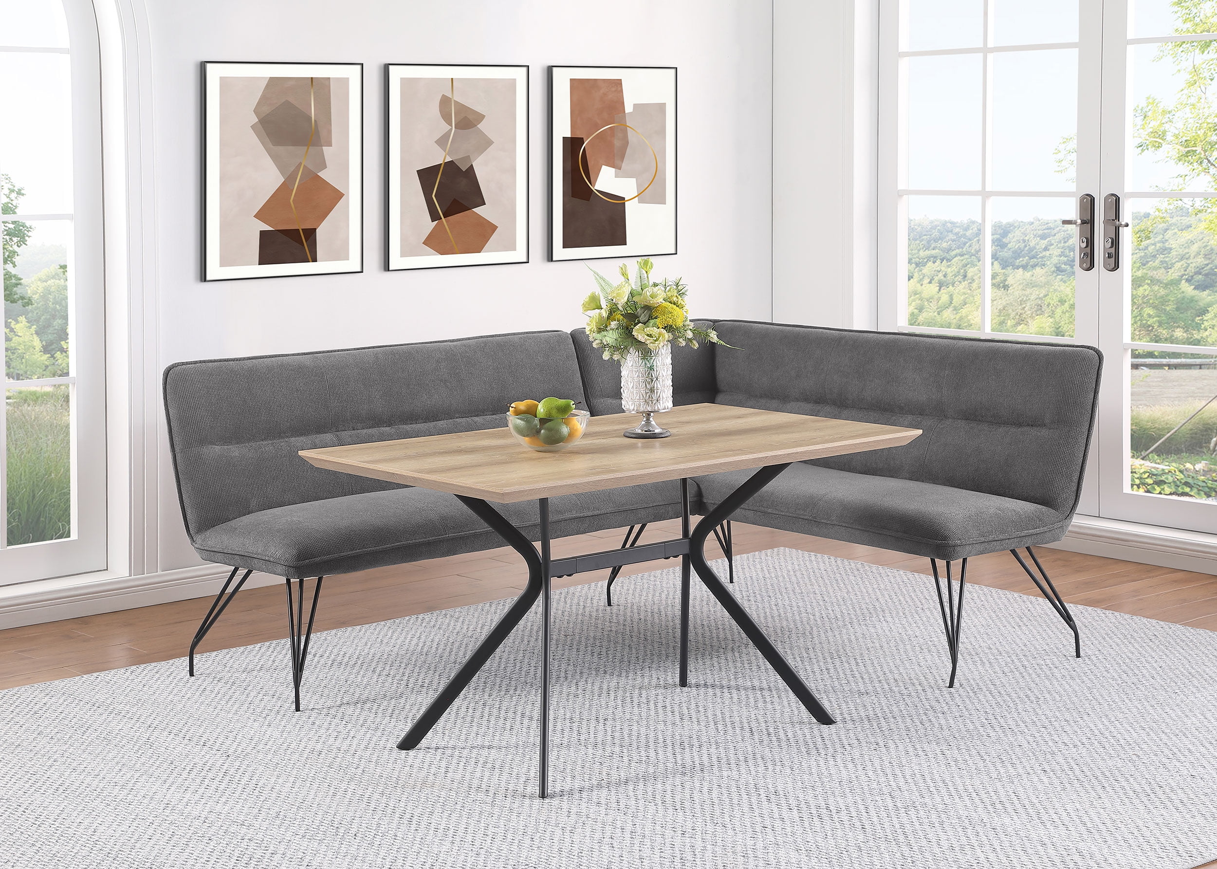 Coaster Dodson Fabric Upholstered L-Shaped Nook Dining Bench Gray