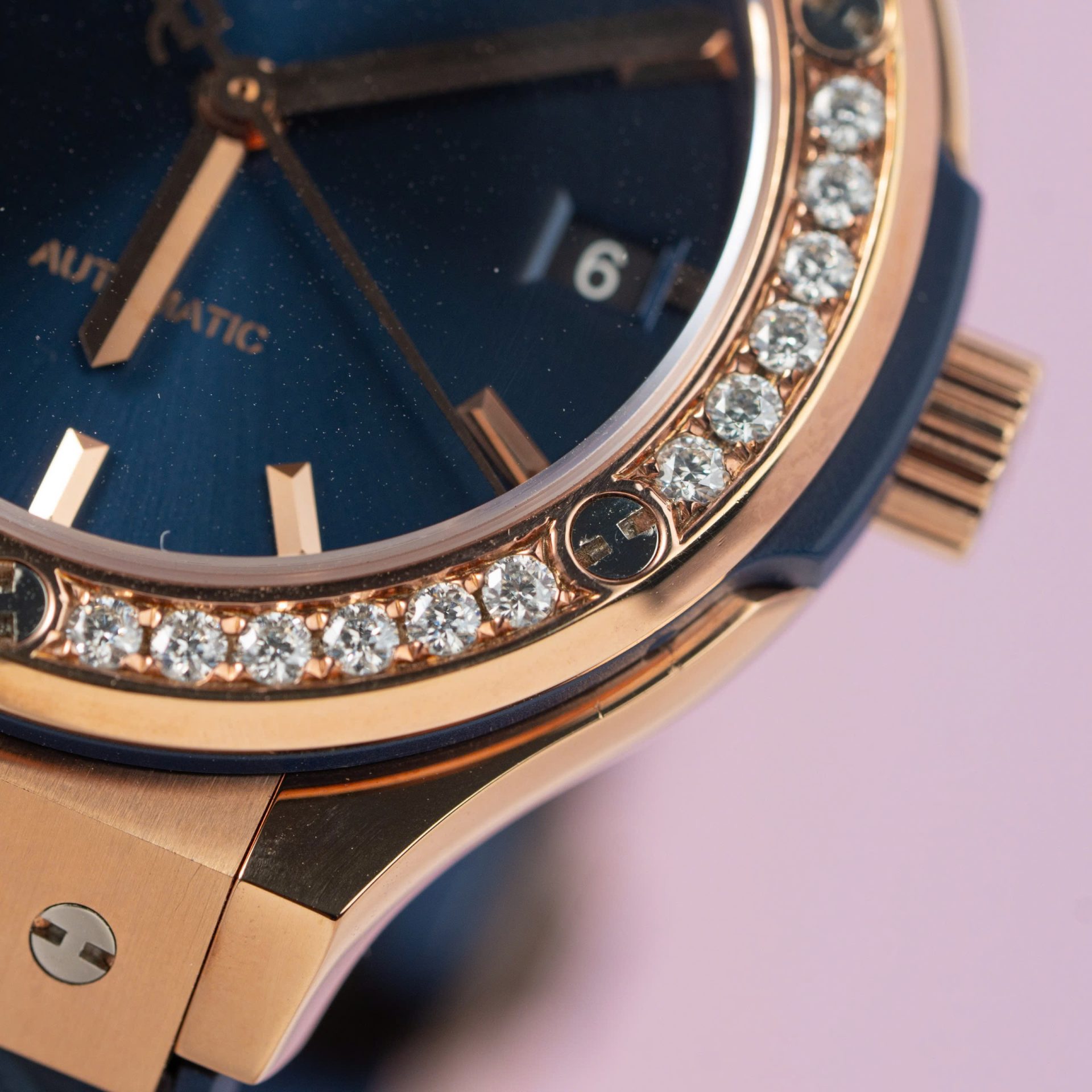 Hublot Replica Watch Classic Fusion King Gold Blue Dial Moissanite Diamond Bezel 38mm - Top club