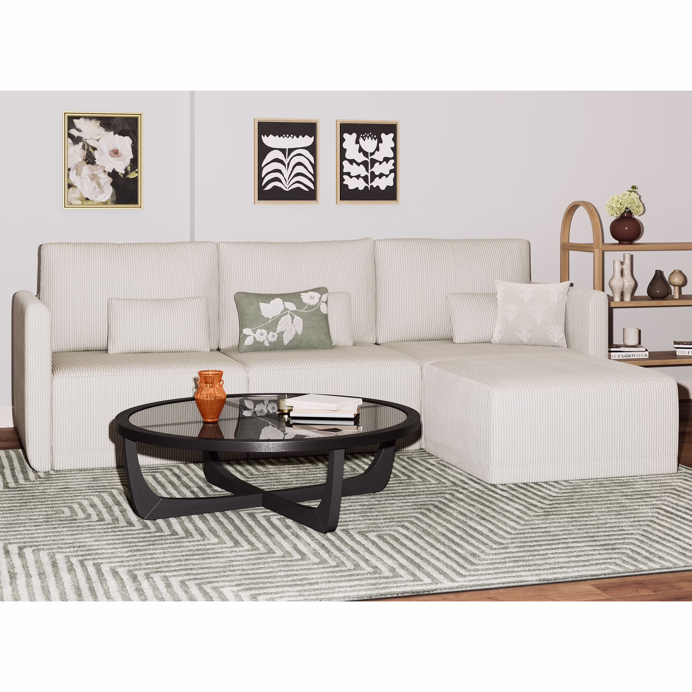 Beautiful Drew Modular Sectional Sofa with Ottoman by Drew Barrymore, Gray Fabric - Image 7