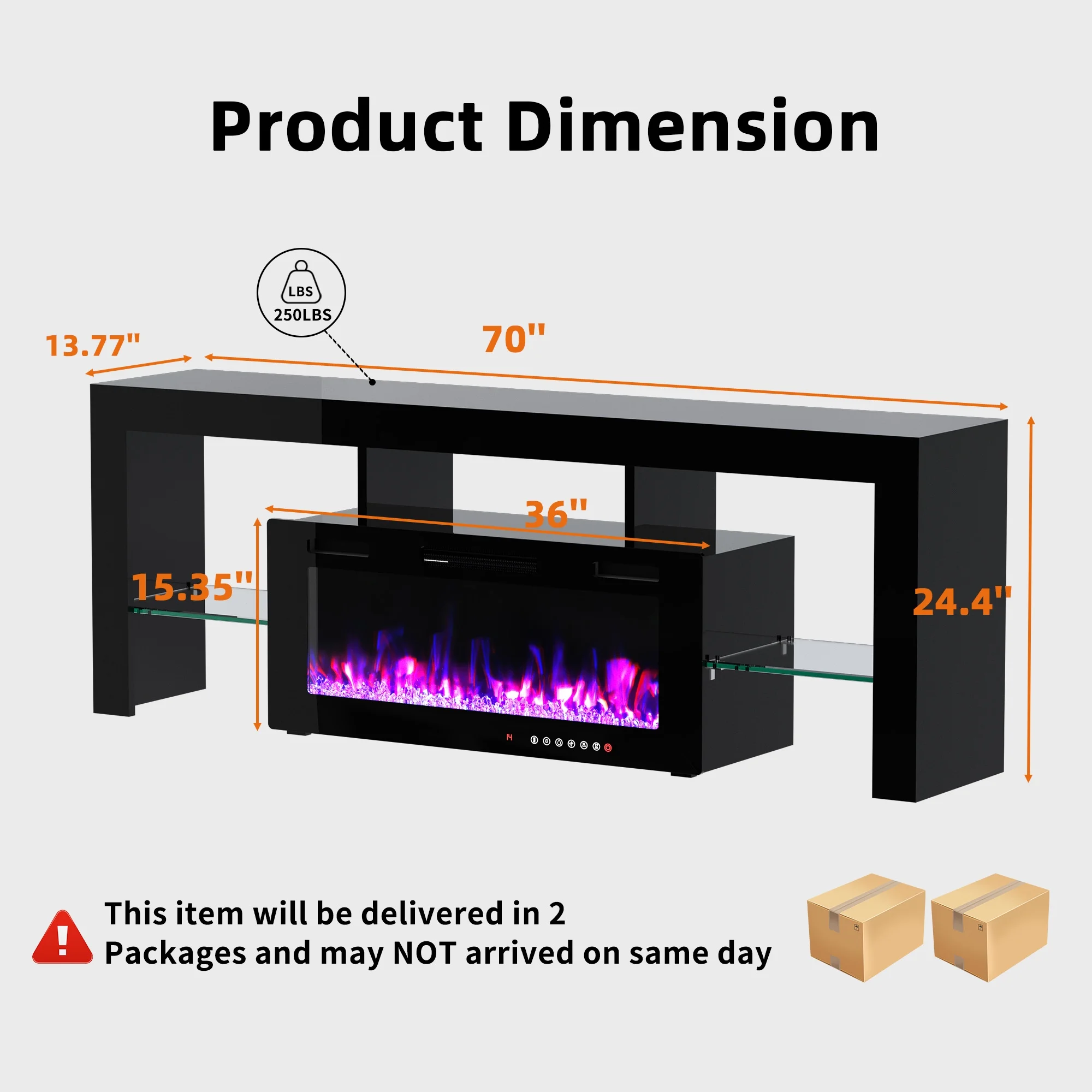 70" Electric Fireplace TV Stand by GetYes - Sleek White Design with Adjustable Flame & Remote Control, Perfect for Living Room - Image 18
