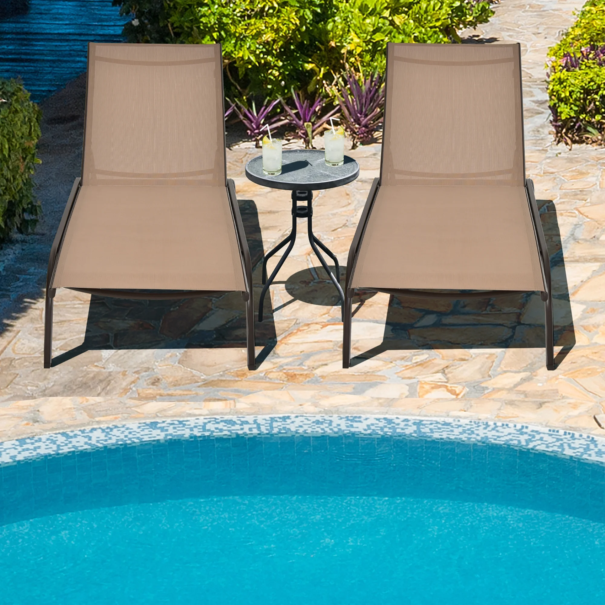Costway 2PCS Outdoor Adjustable Chaise Lounge Patio 6-Position Recliner Wheels Black - Image 10
