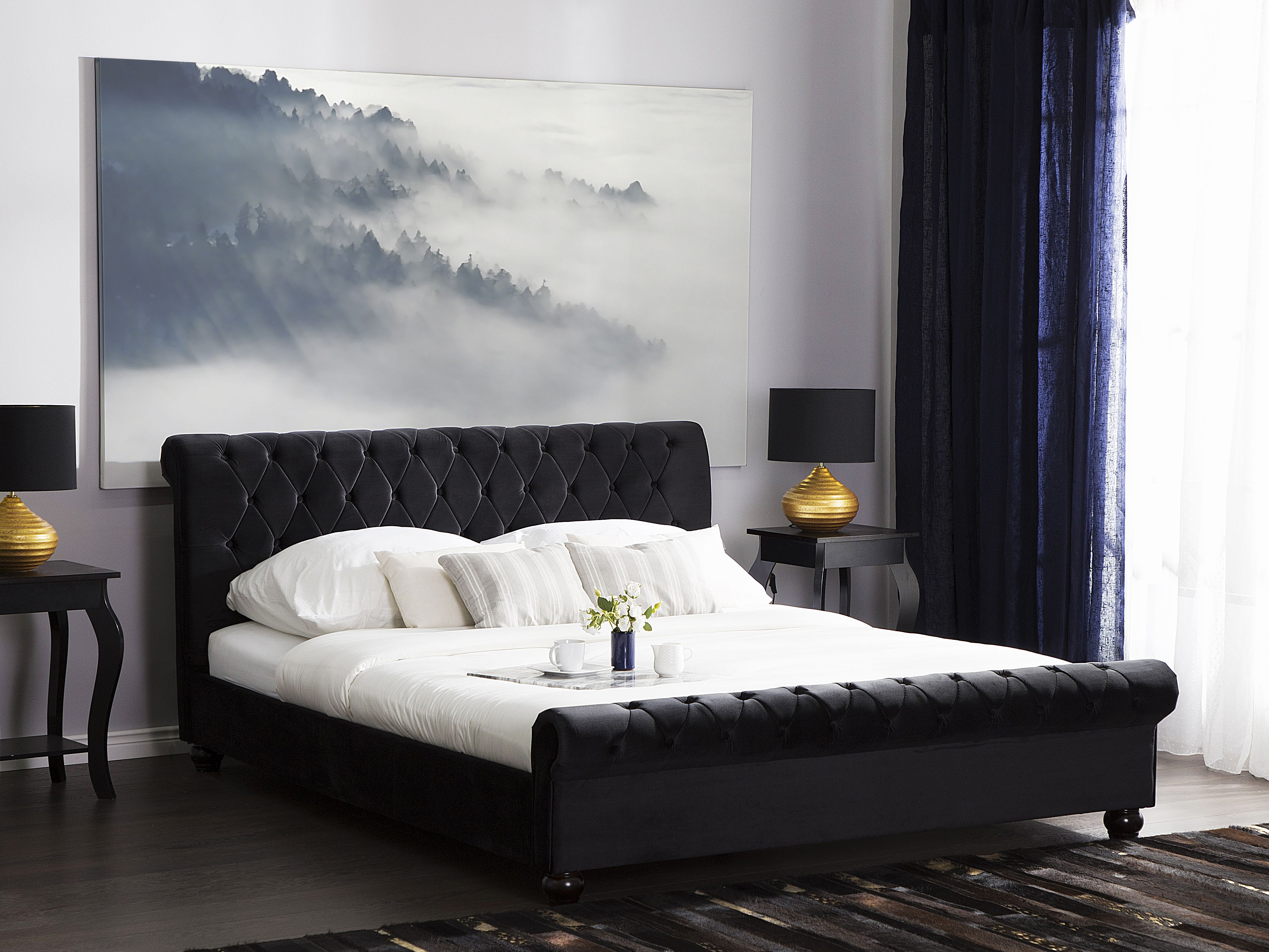 Waterbed Velvet AVALLON 180 x 200 cm (EU Super King) Black
