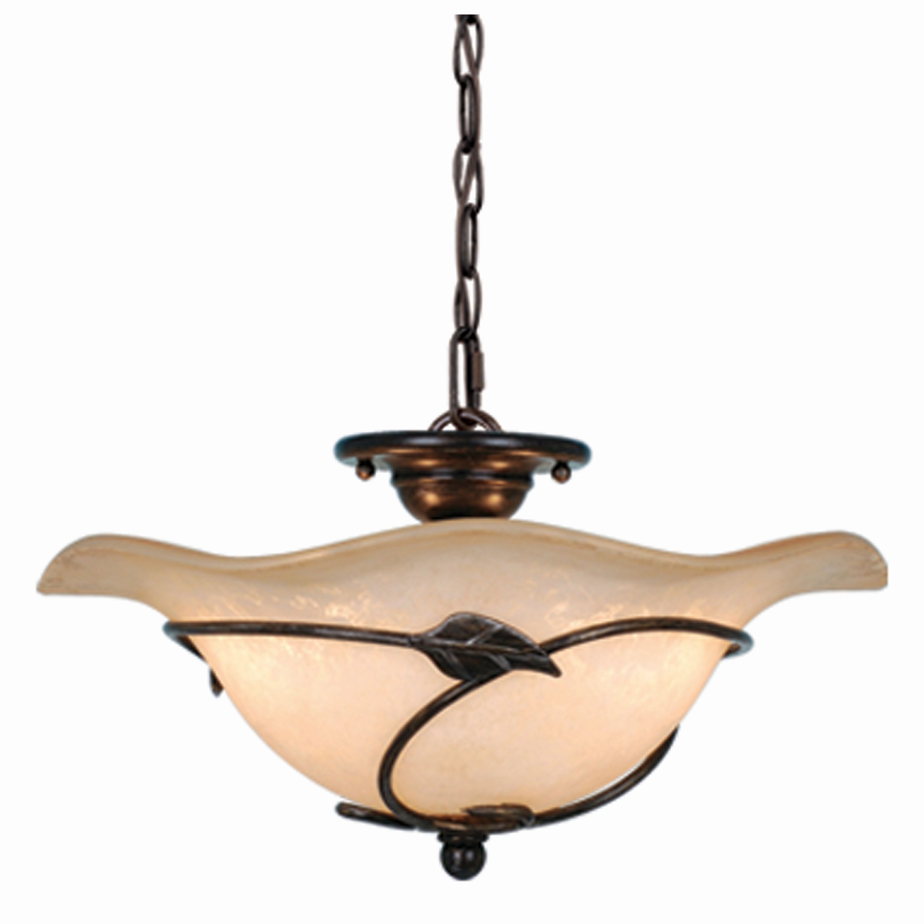 Vaxcel Vine 15-in W Black Rustic Semi Flush Mount Ceiling Light Amber Glass