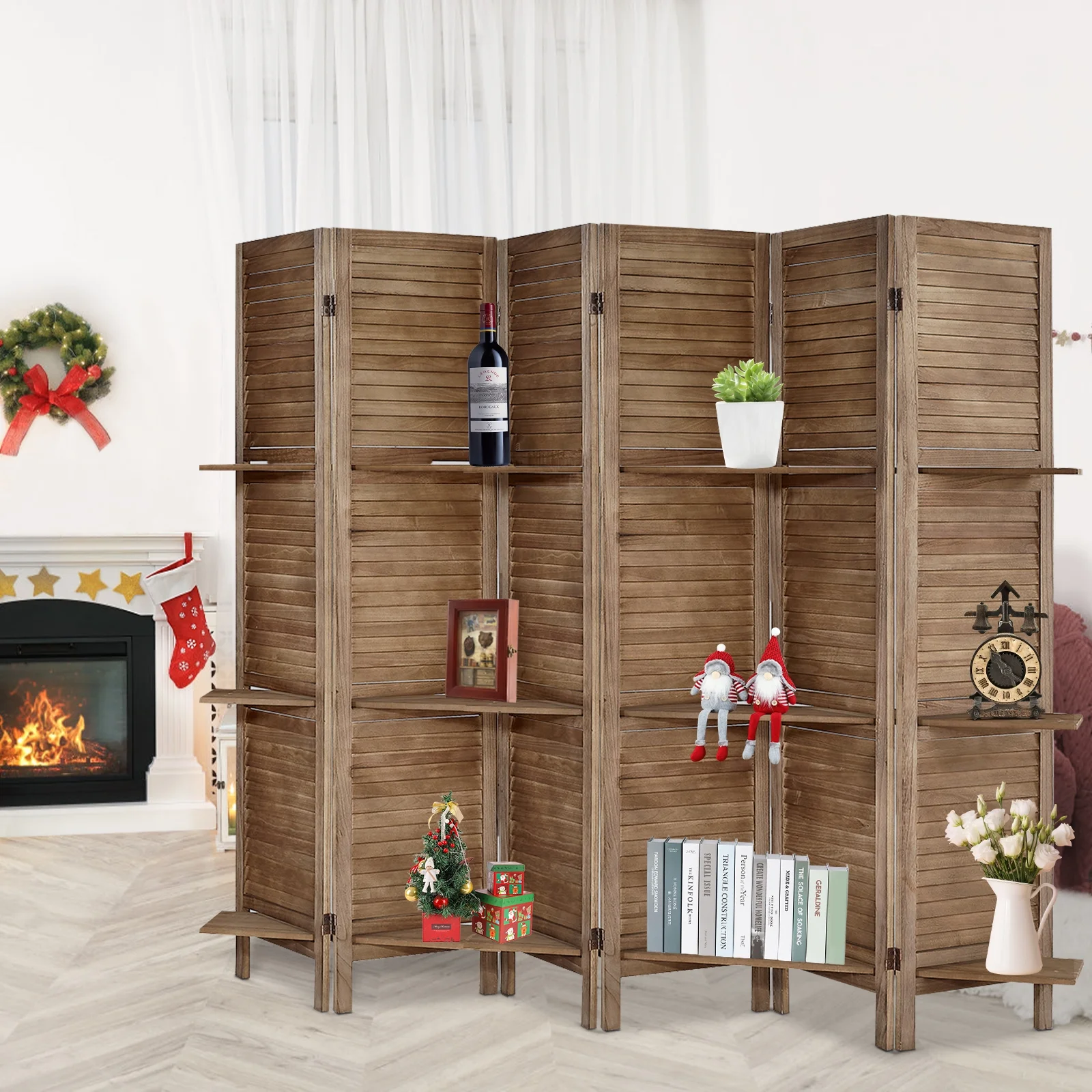 6-Panel Room Divider with Shelves5.6ft Tall Folding Privacy Screen Panels, Room Divider Wall, Divider for Room Separation, Room Divider ShelvesEffectively Block SightNatural - Image 20