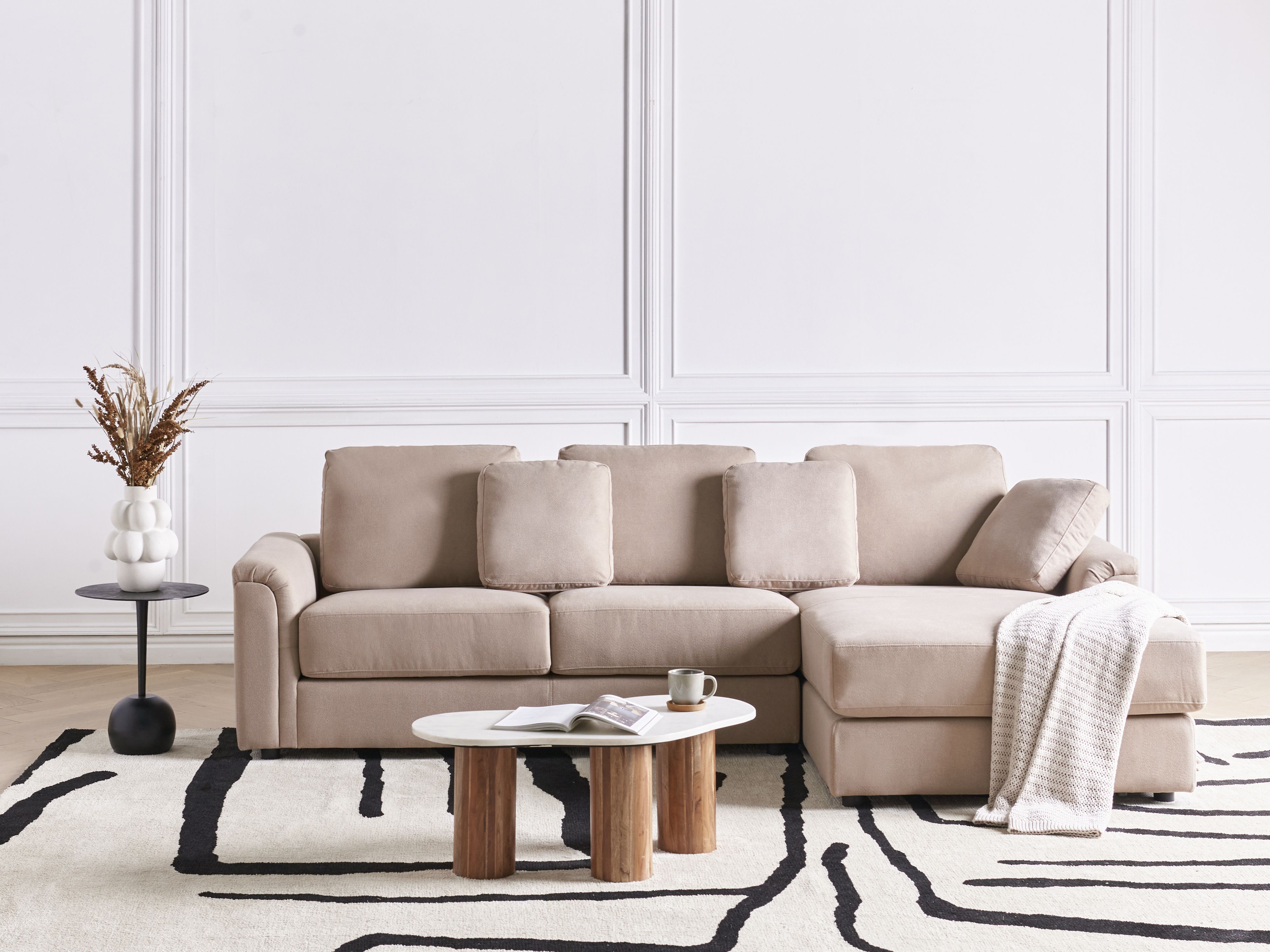 Corner Sofa 4 Seater KOHLO Fabric Taupe Left Hand