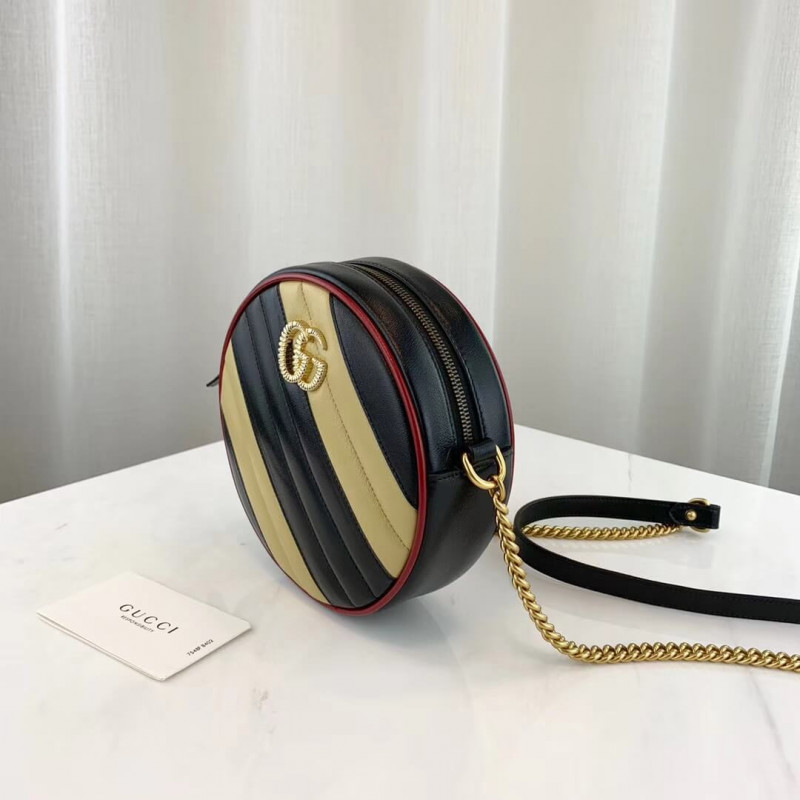 Replica Gucci Gg Marmont Mini Round Shoulder Bag 550154 Beige/Black1:1High-quality replica