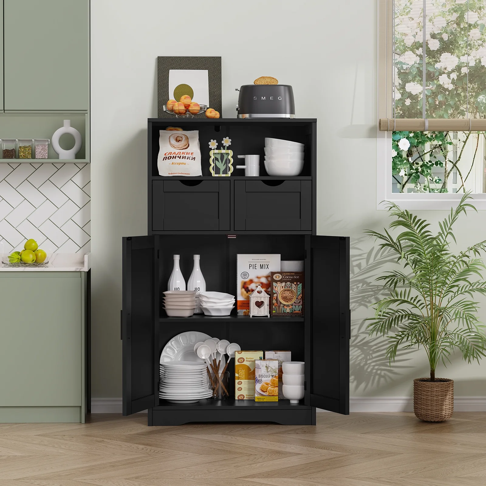 FANGSUM Rattan Storage Cabinet with 2 Drawers & 2 Shelves, Floor Cabinet for Living Room - Image 47