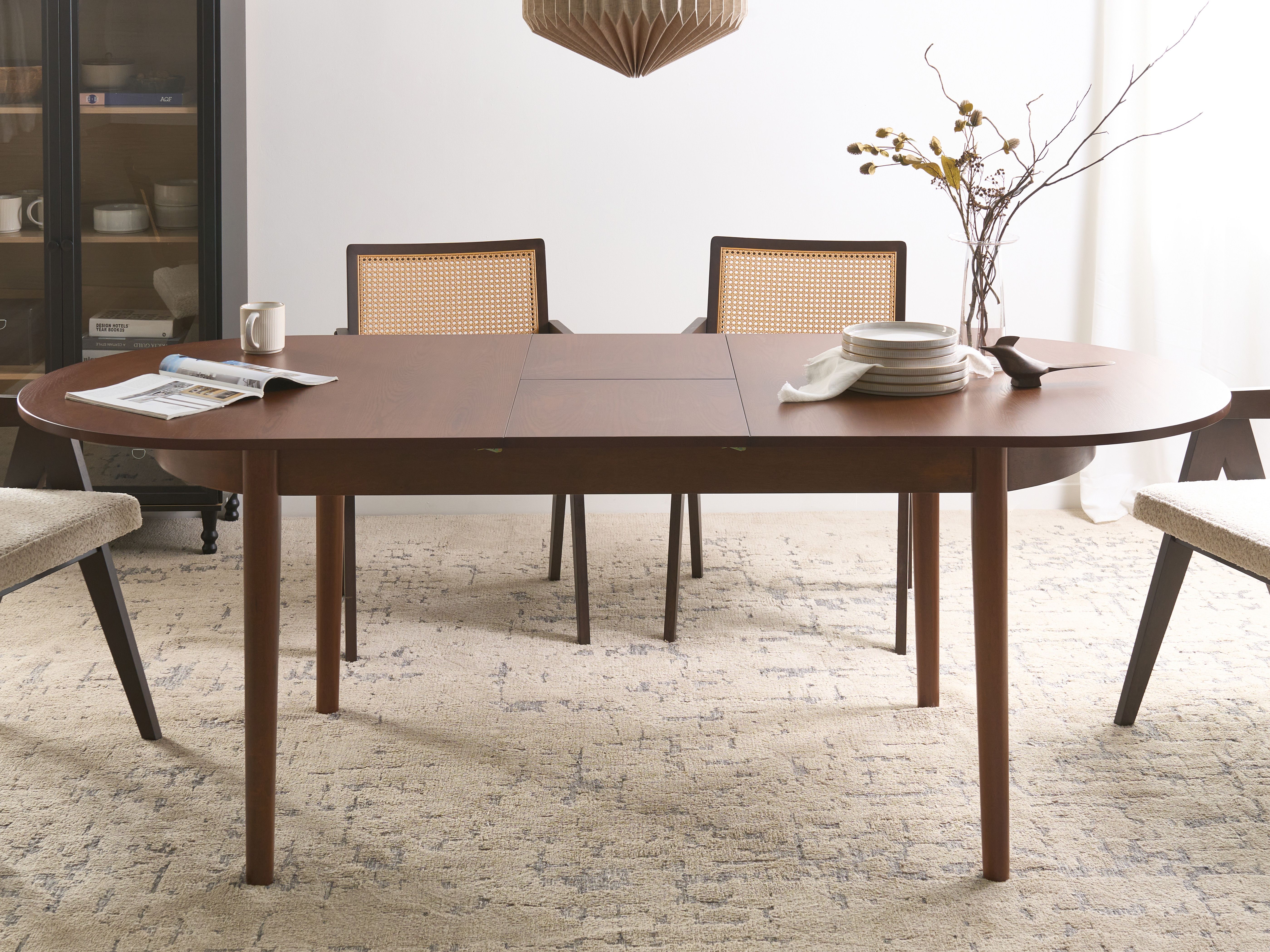 Extending Dining Table LARTO Dark Ash Wood 180/220 cm 90 cm