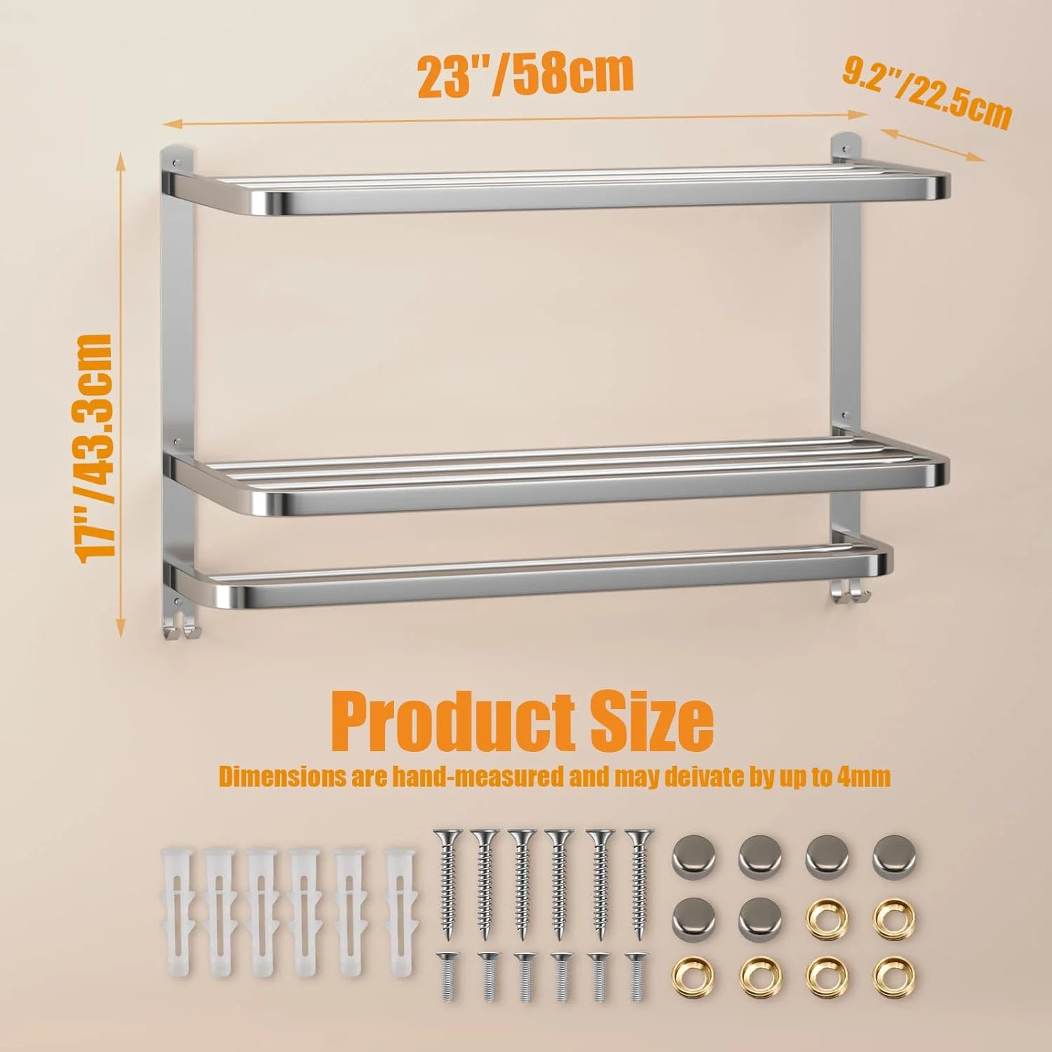 3-Tier Towel Racks for Bathroom with Towel Bars Multilayer Hotel Towel Shelf Stainless Steel Wall-Mounted Brushed Finish Holder with Towel Shelves 23 Inches