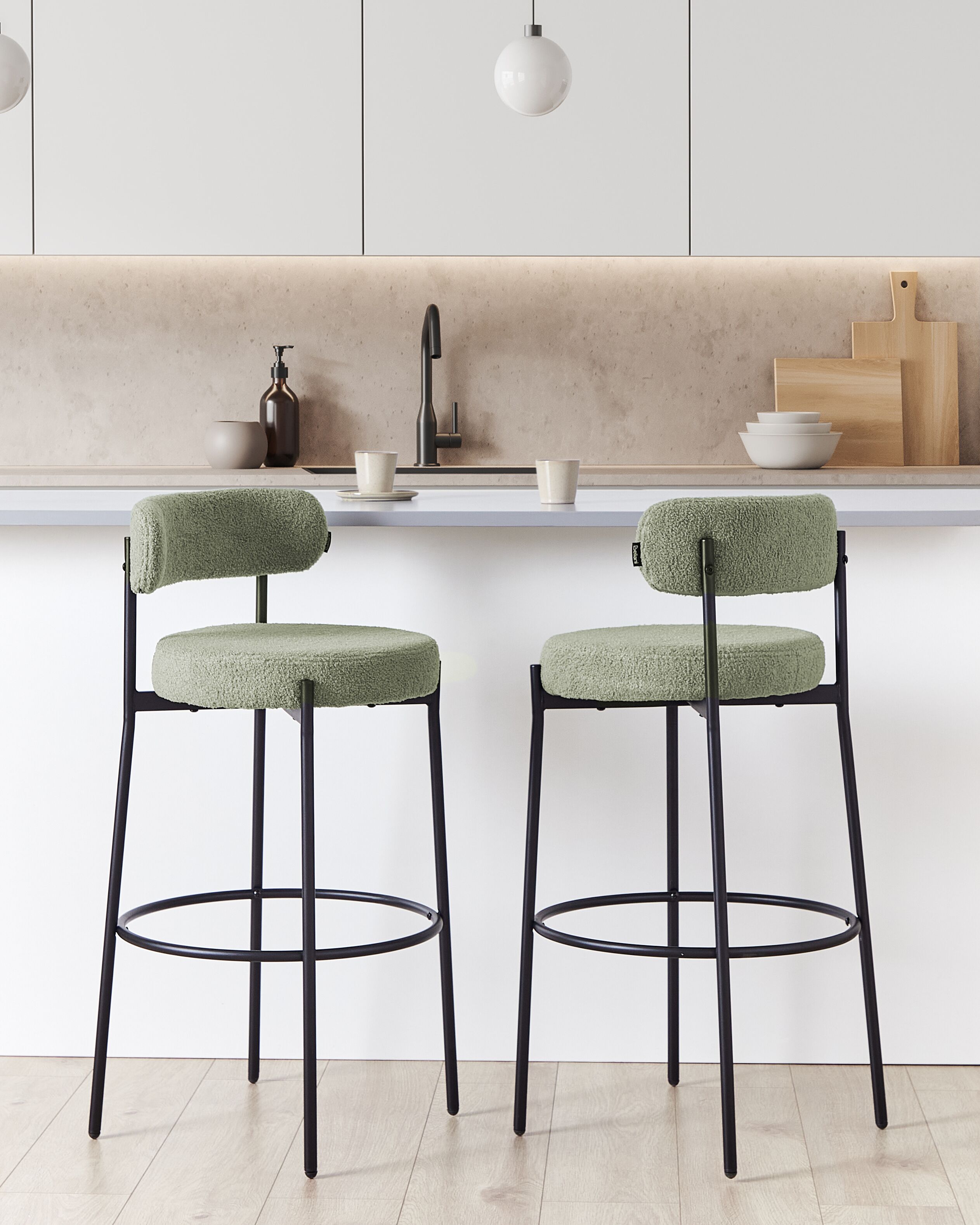 Set of 2 Bar Chairs ALLISON Boucle Light Green