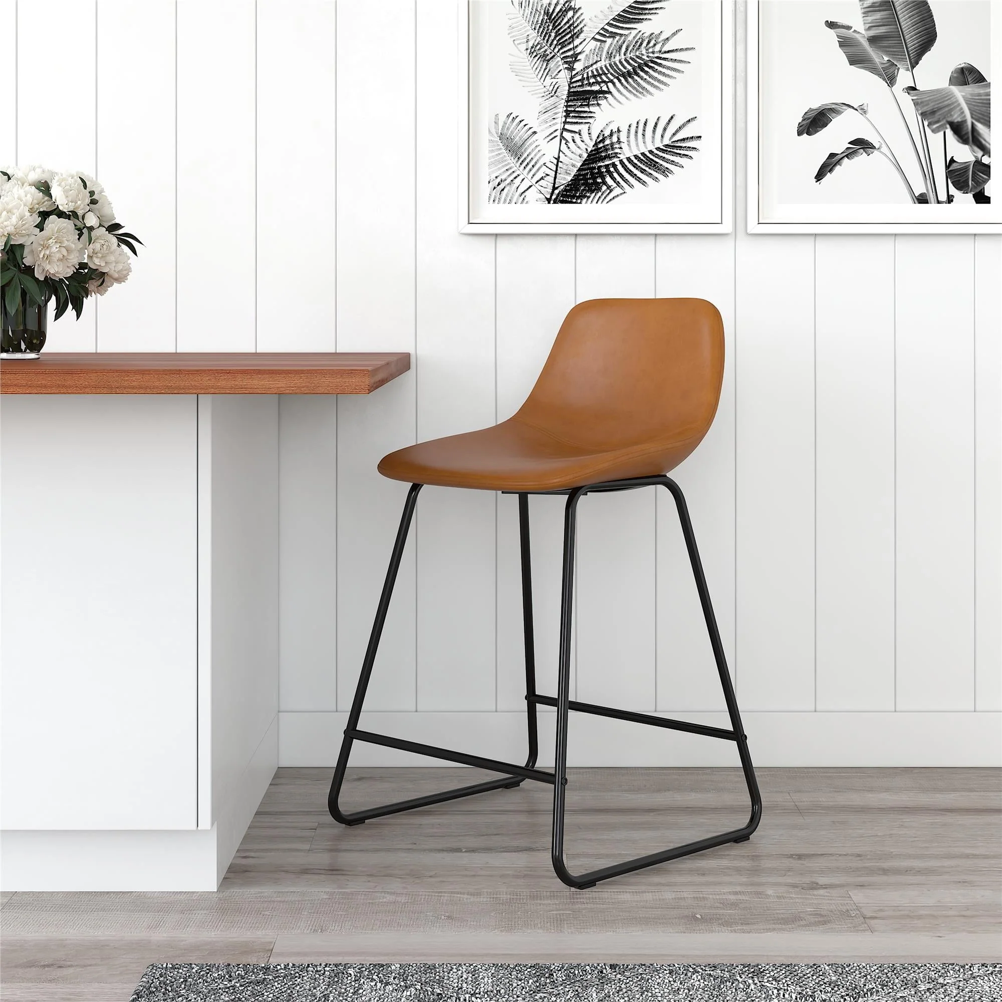 Better Homes & Gardens Farley Scoop Counter Height Stool, Camel Faux Leather