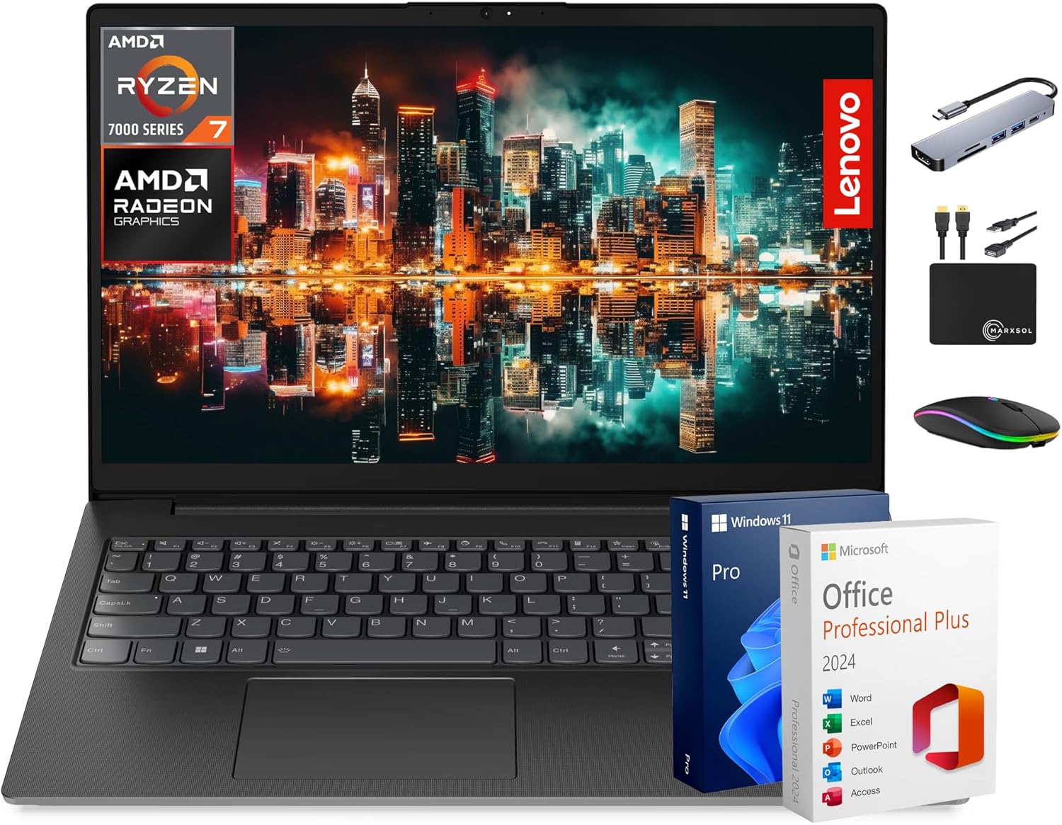 Lenovo V15 Flagship Laptop for 2025 Business Student  15.6” FHD Display  8-Core AMD Ryzen 7 CPU  40GB RAM + 1TB Storage (512GB SSD + 500GB Ext)  RJ45  MarxsolAccessory  Lifetime MS Office  Win 11 Pro