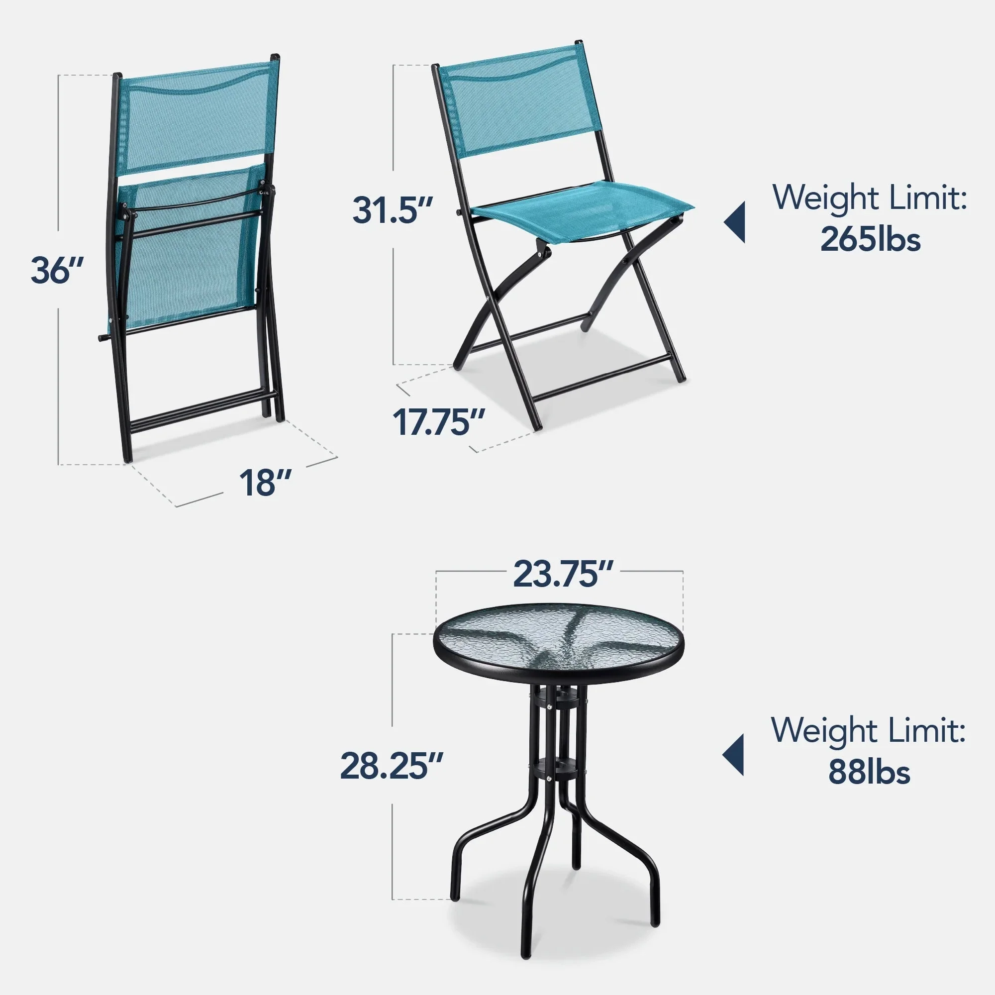 Best Choice Products 3-Piece Patio Bistro Dining Set With Glass Tabletop And Folding Chairs - Gray - Image 44 Best Choice Products 3-Piece Patio Bistro Dining Set With Glass Tabletop And Folding Chairs - Gray - Image 44