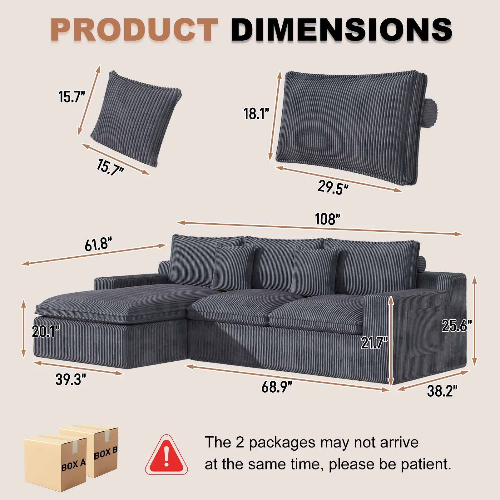 108�� Modular Sectional Sofa, Cloud Sectional Couch with Deep Seat, Modern Modular L-Shape Sofa Couch with Chaise,Upholstered Couches for Living Room Bedroom - Image 16