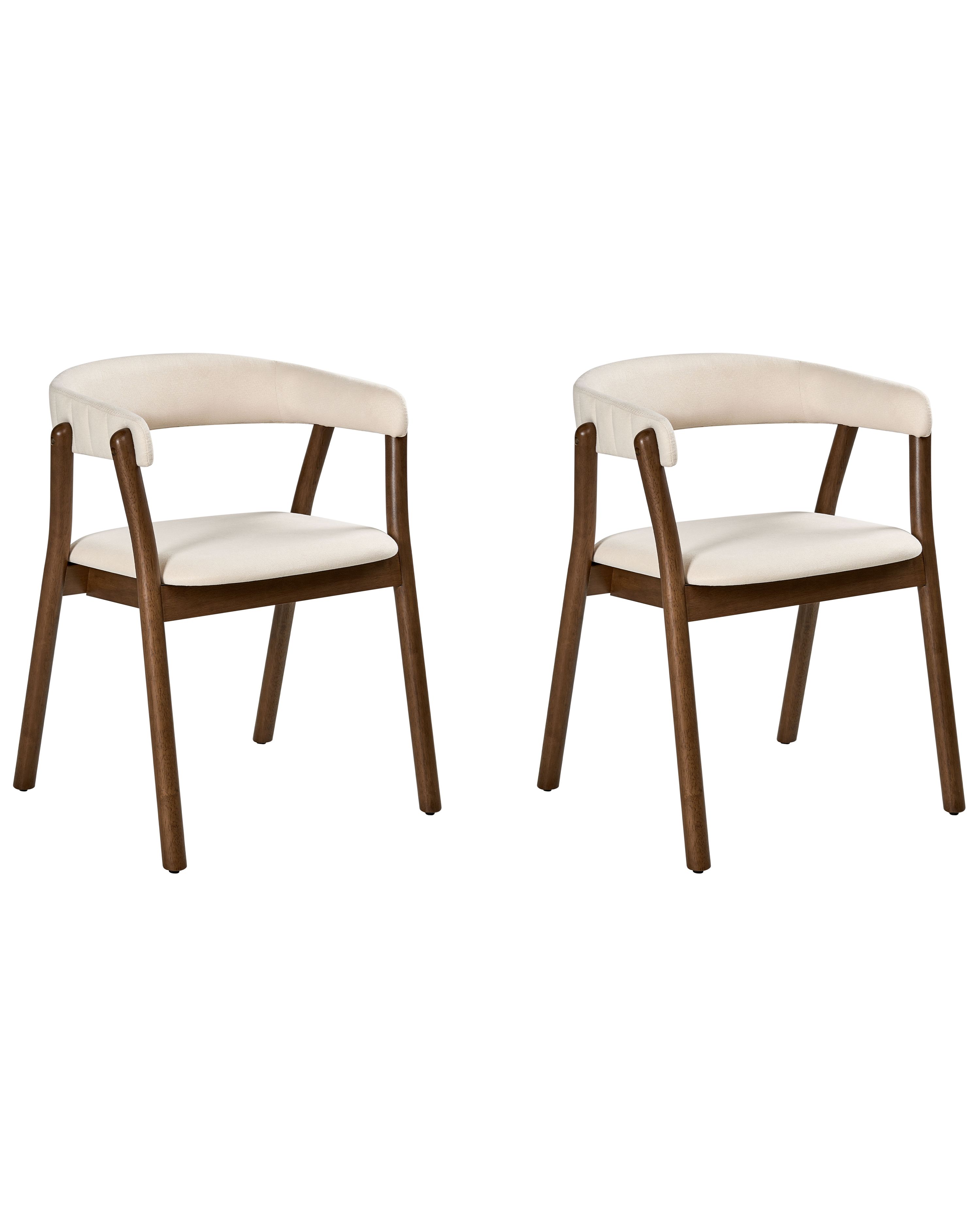 Set of 2 Dining Chairs MYLO Fabric Off-White/ Dark Brown