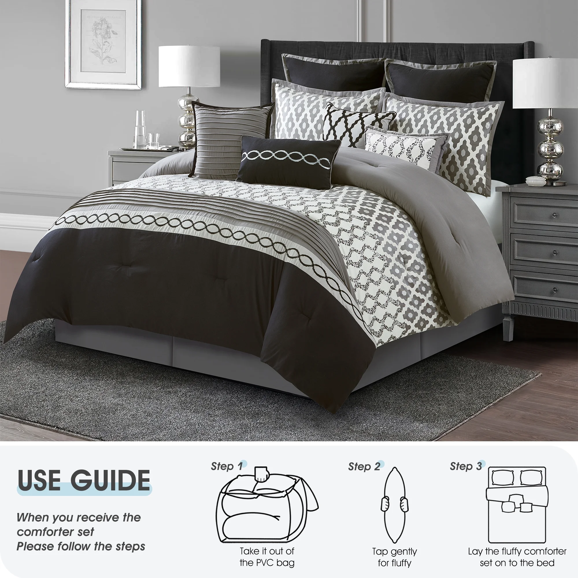 LANCO MODERN LIFESTYLE King Size Comforter Set, Burgundy, 10 Piece Bed in a Bag for All Seasons, Luxury Extreme Comfort Bedding Sets with Bedskirt, Pillow Shams, Euro Shams and Decor Pillows - Image 41