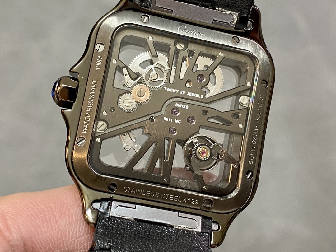 Fake Cartier watch Santos large model mechanical movement Black ADLC Steel Skeleton Dial WHSA0009 TWF(1:1 replica) - Elite Watch Atelier