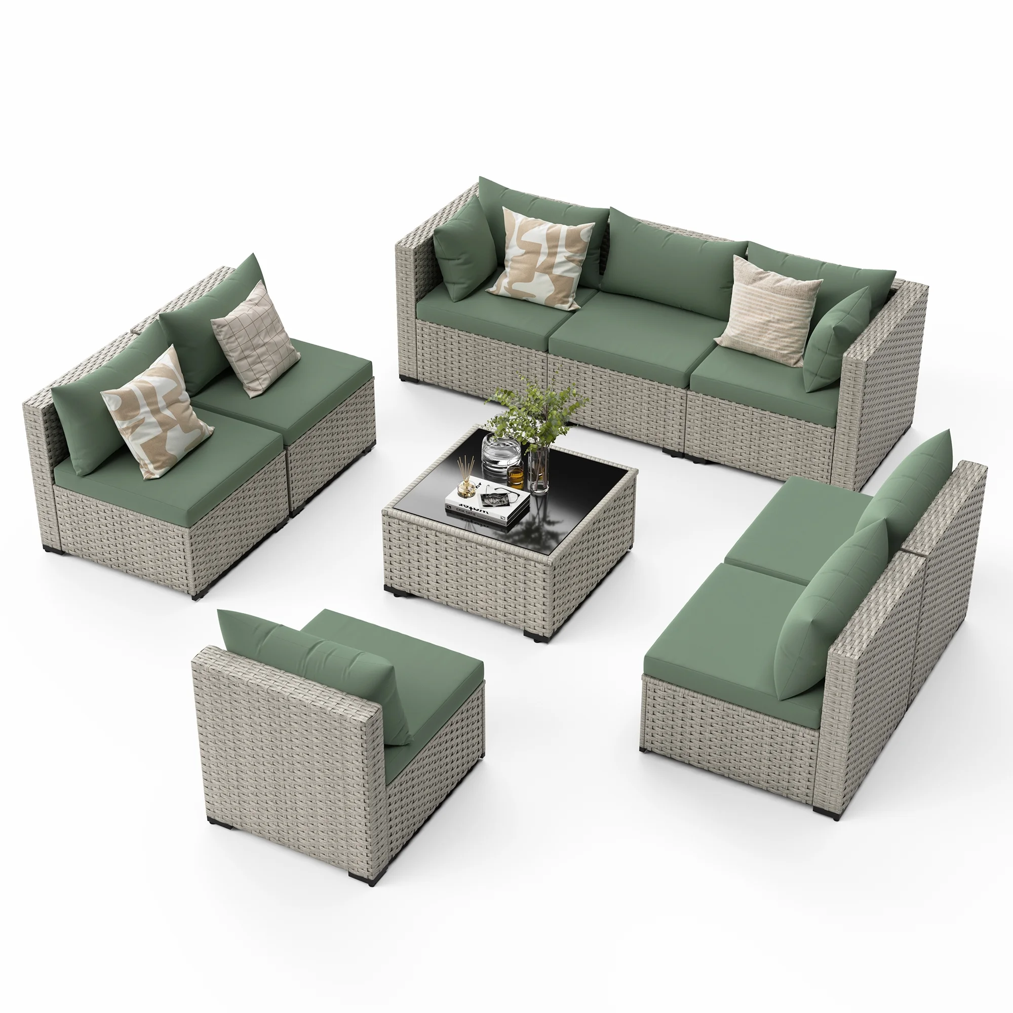 7 Pieces Patio Conversation Set, Outdoor Sectional PE Rattan Wicker Furniture Seat,Dark Gray - Image 39
