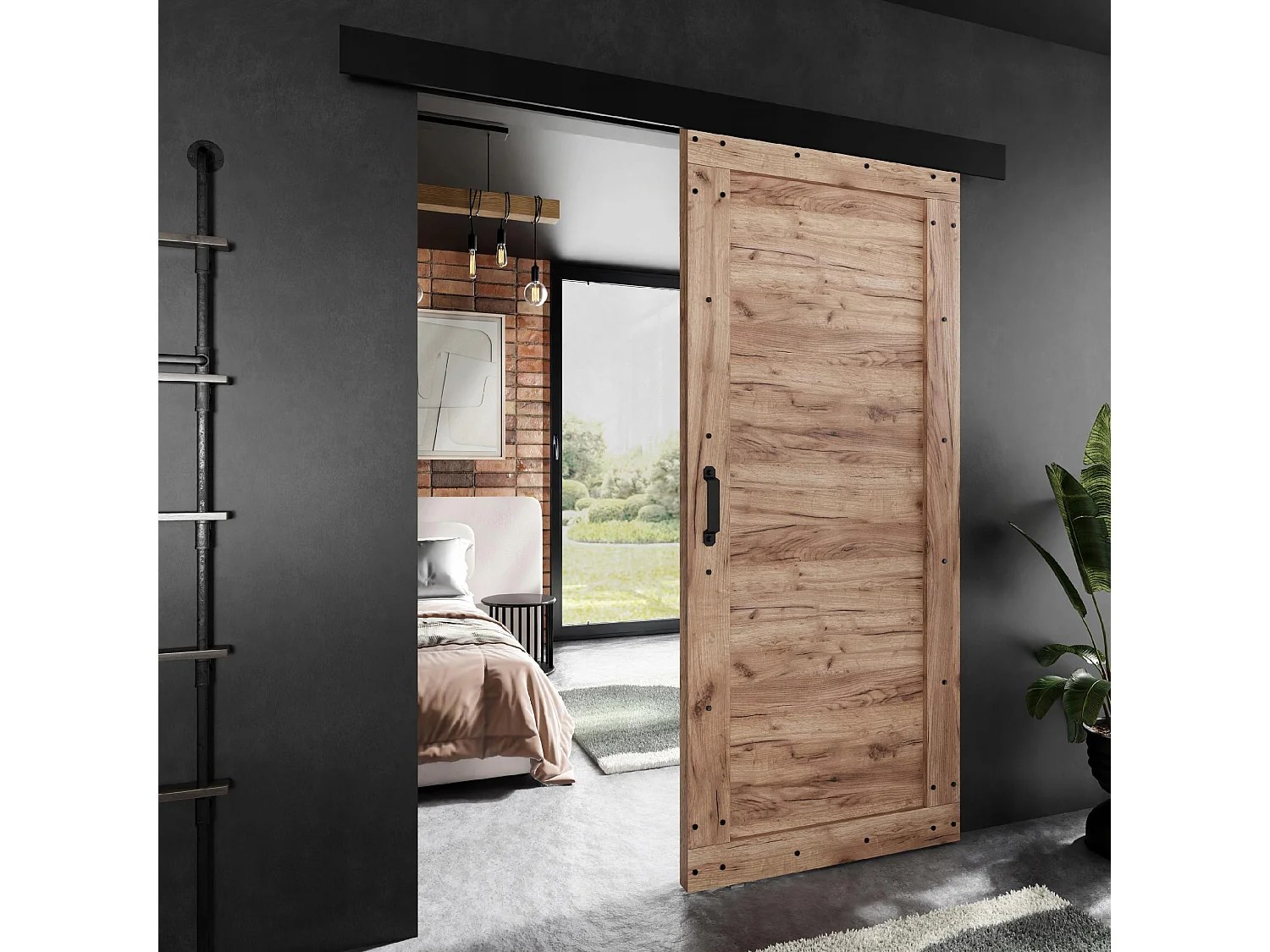 Porte coulissante ADIO 2 avec cache-rail chêne craft doré 70