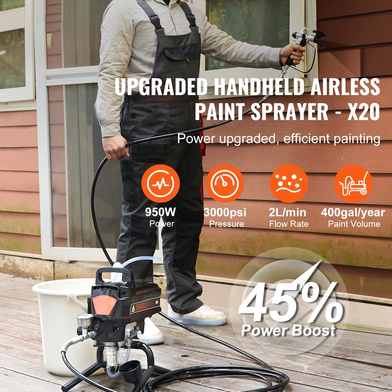 KFFKFF 950W Electric Stand Paint Sprayer, 3000PSI Efficient Airless Sprayer, Portable Sprayers for Indoor & Outdoor Furniture, Fences, Achieves Smooth & Uniform Coverage