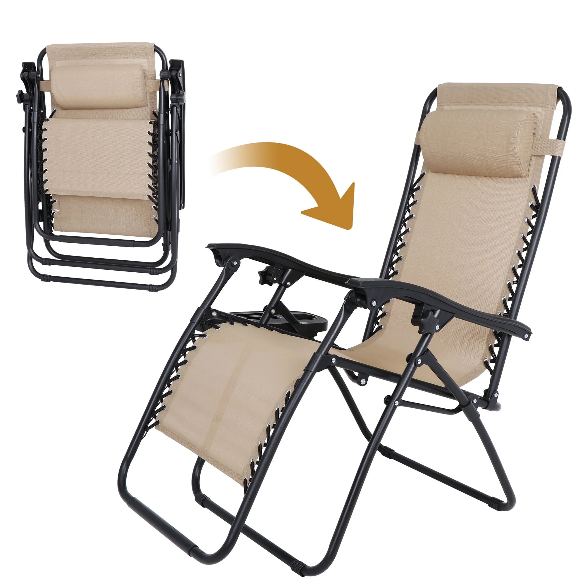 HomGarden 2 Pack Steel Zero-Gravity Chair - Beige - Image 5