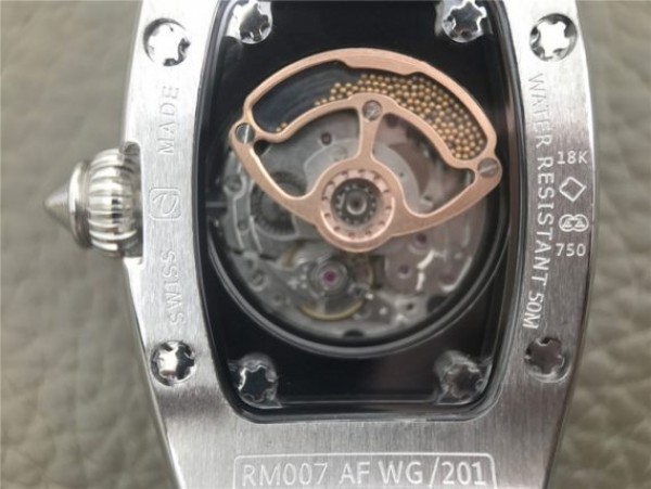 Replica Richard Mille RM 007 Lady SS Diamonds Black Inner Bezel White Rubber Strap 6T51 - Top club